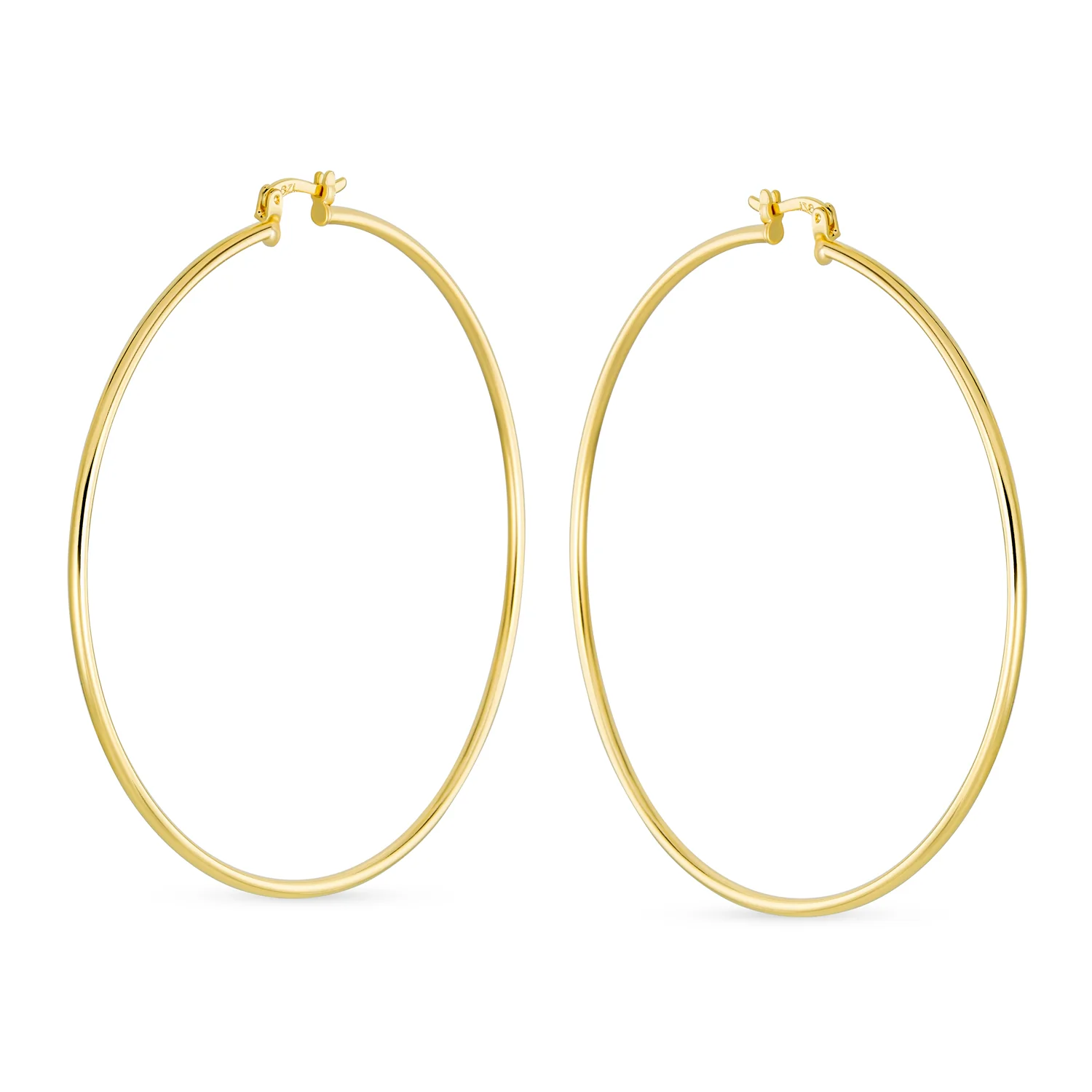 Set of 2 Minimalist Hoop Earrings 2MM Gold 2 & 2.75 Inch - Image 5