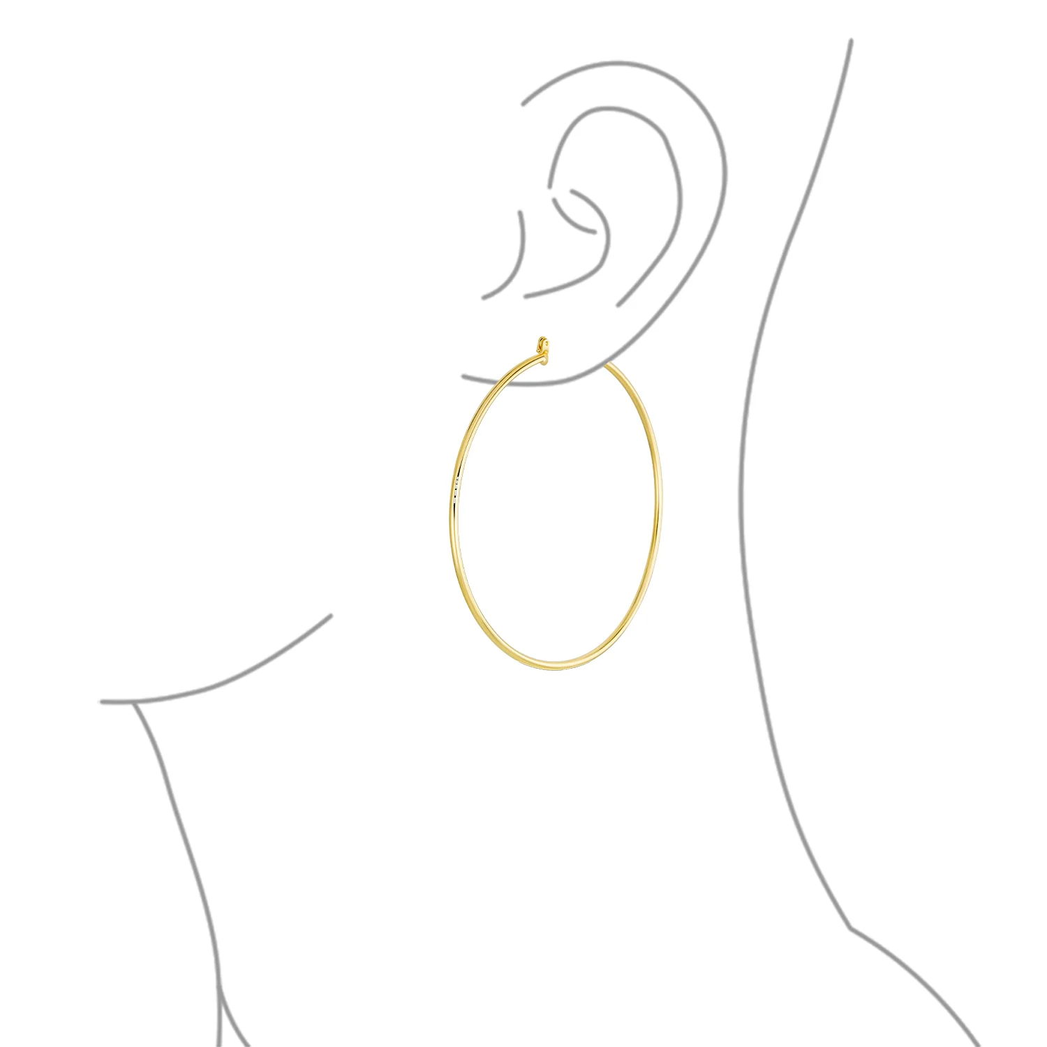 Set of 2 Minimalist Hoop Earrings 2MM Gold 2 & 2.75 Inch - Image 6