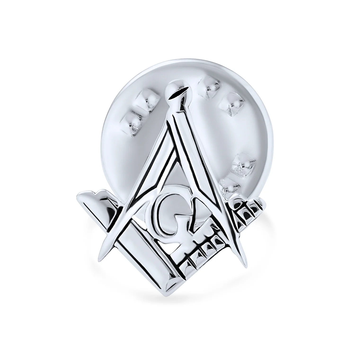 Set of 2 Tiny Masonic Freemason Stud Earrings and Brooch Pin Oxidized Silver - Image 2