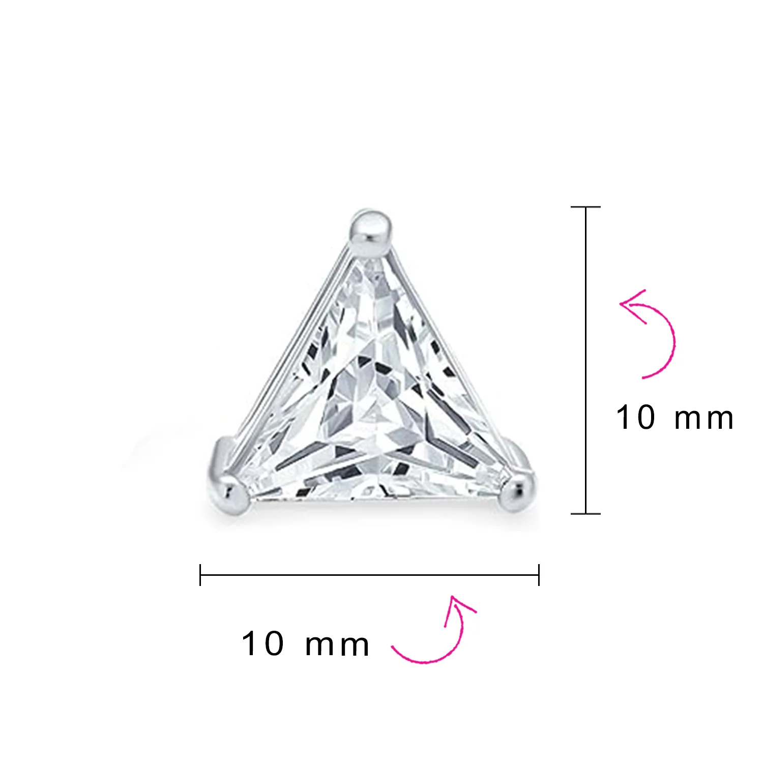 Set of 2 Triangle Clear Cubic Zirconia Stud Earrings Gold Plated Silver 10MM - Image 15