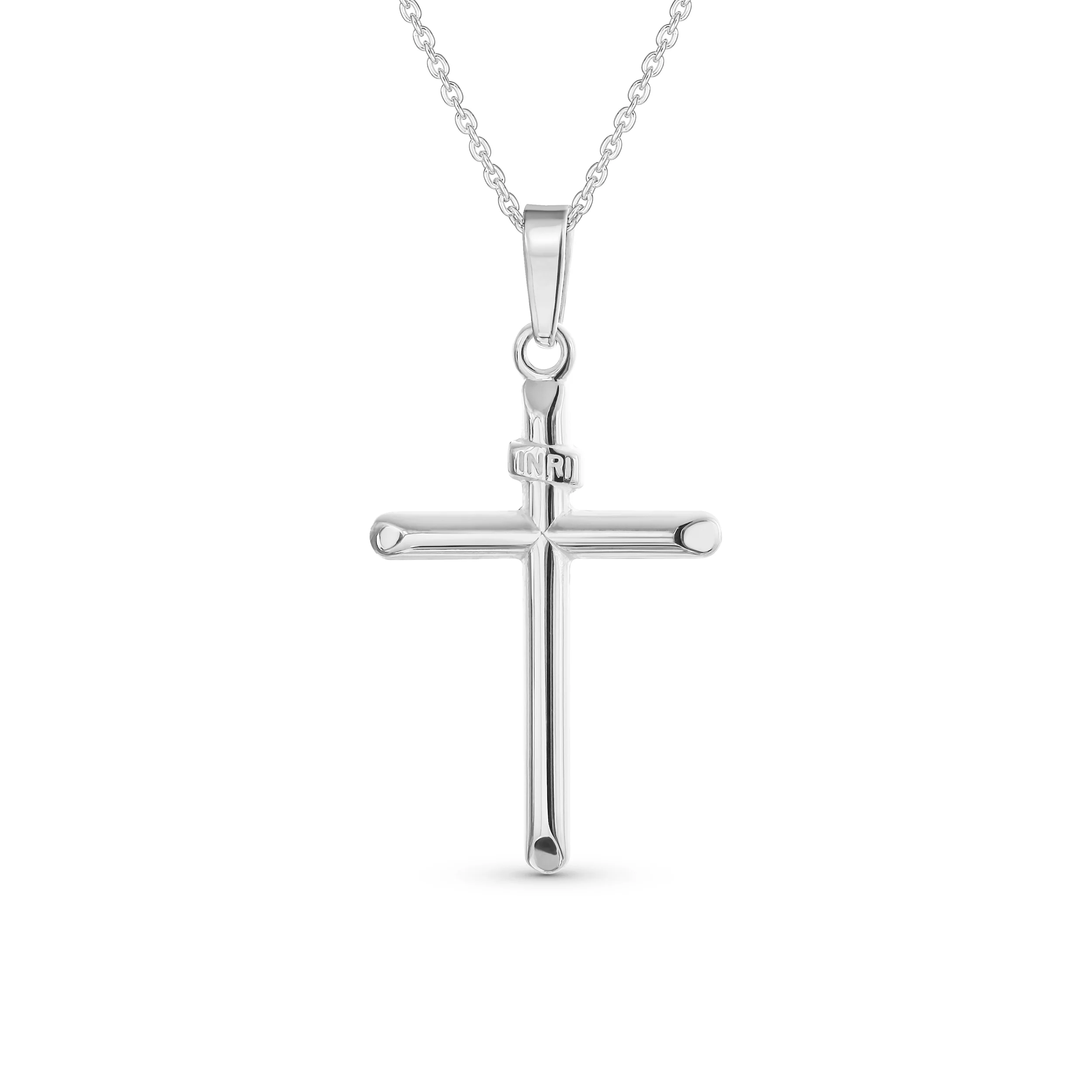 Set of 2 Tube Cross Medium & Large Pendant Necklace Polished Sterling Silver - Image 3