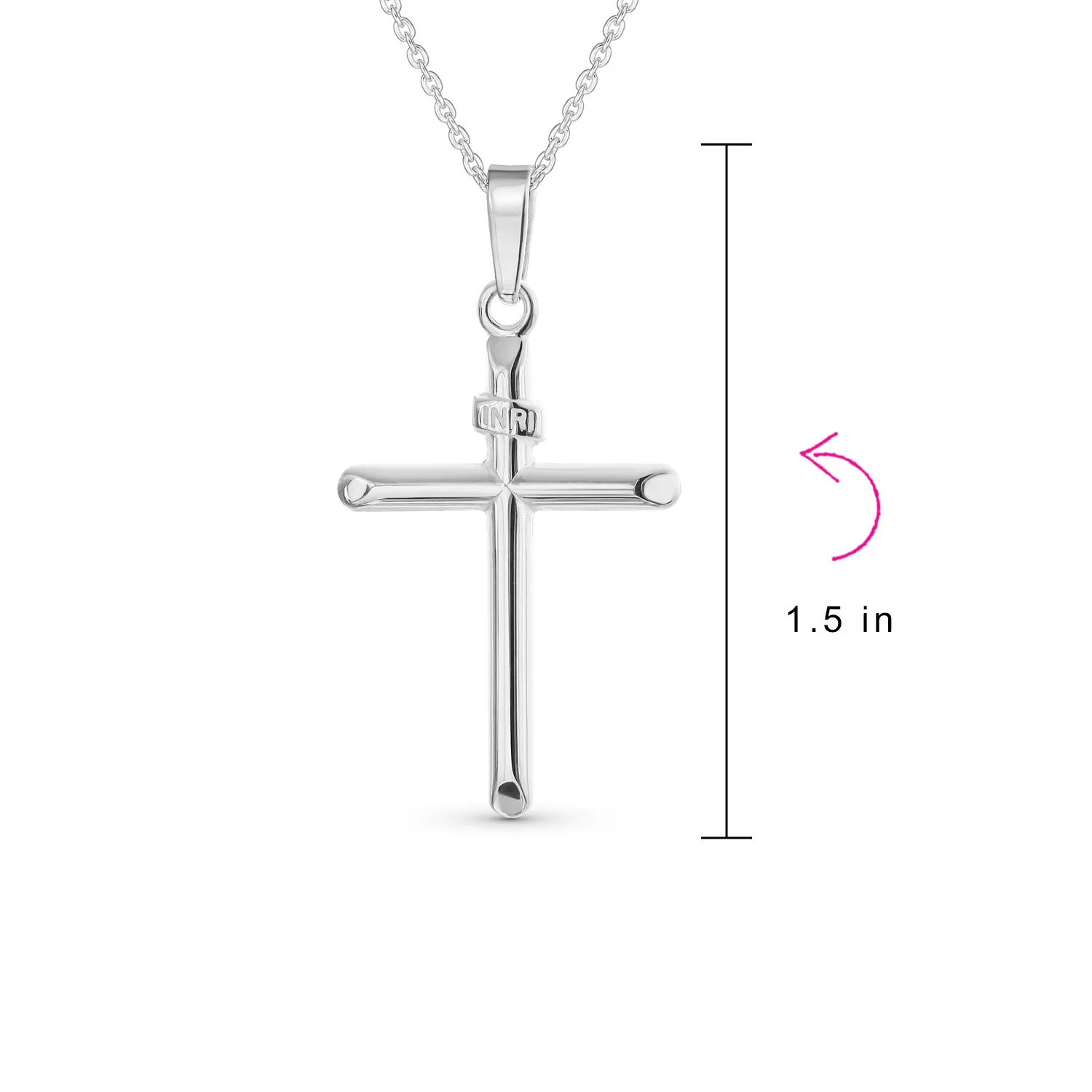 Set of 2 Tube Cross Medium & Large Pendant Necklace Polished Sterling Silver - Image 4