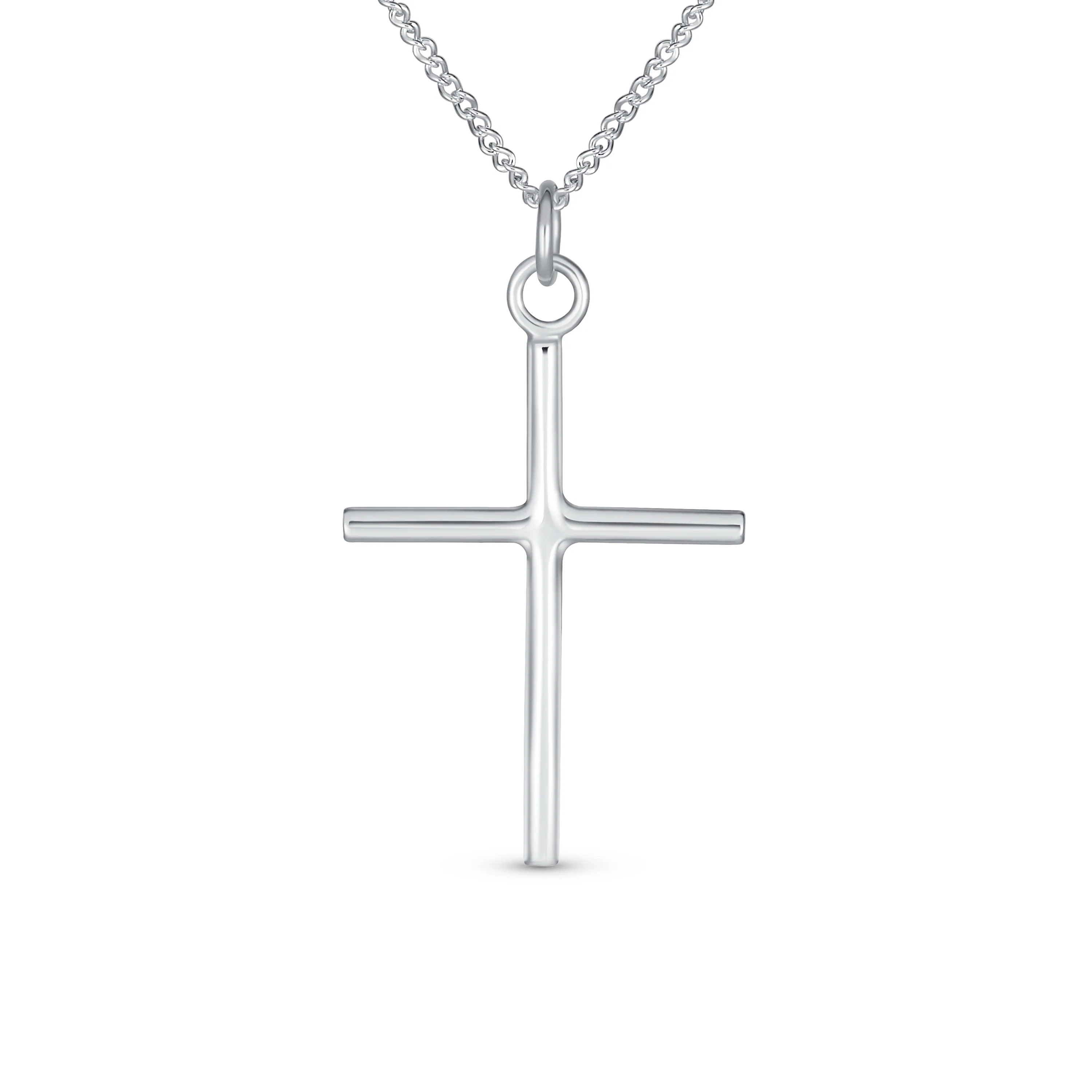 Set of 2 Tube Cross Medium & Large Pendant Necklace Polished Sterling Silver - Image 5