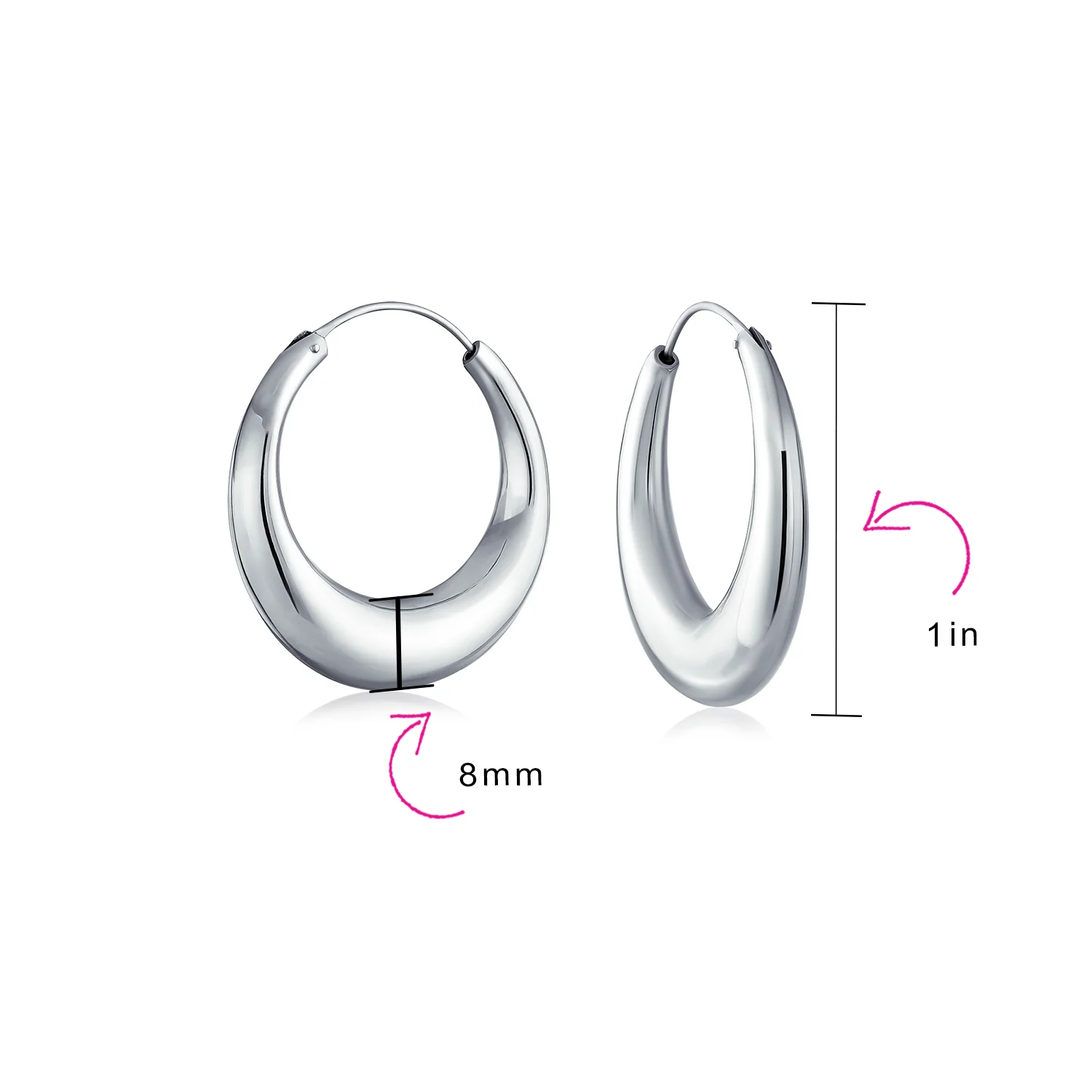 Set of 2 Tube Round 1.75" Hinged & 1" Endless Hoop Earrings Sterling Silver - Image 4