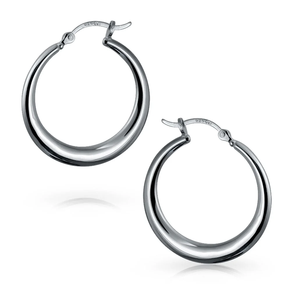 Set of 2 Tube Round 1.75" Hinged & 1" Endless Hoop Earrings Sterling Silver - Image 5