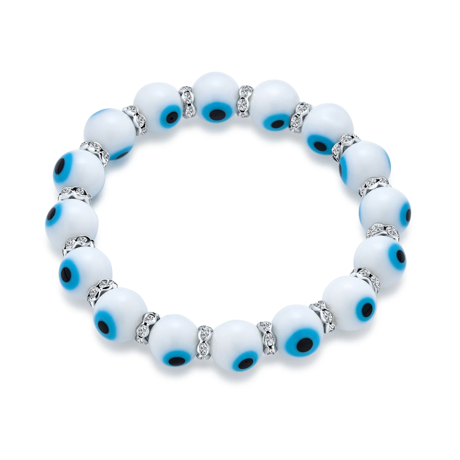 Set of 2 Evil Eye Glass Bead Stretch Bracelets with Crystal Accents - Image 4