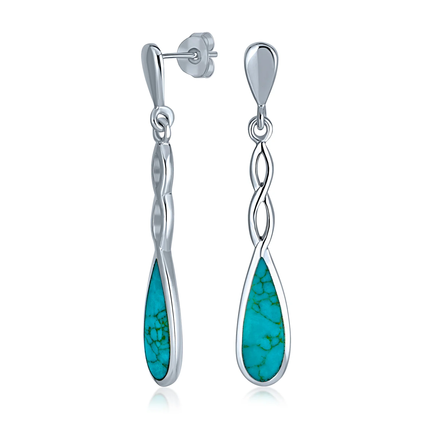 Set of 2 Turquoise Concho Flower & Infinity Teardrop Dangle Earrings Silver - Image 3