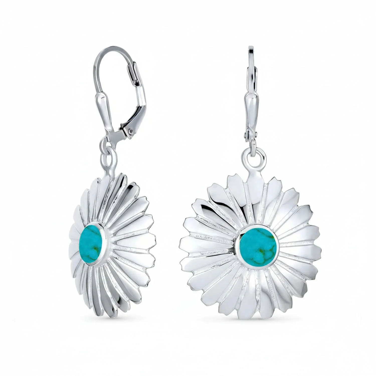 Set of 2 Turquoise Concho Flower & Infinity Teardrop Dangle Earrings Silver - Image 5