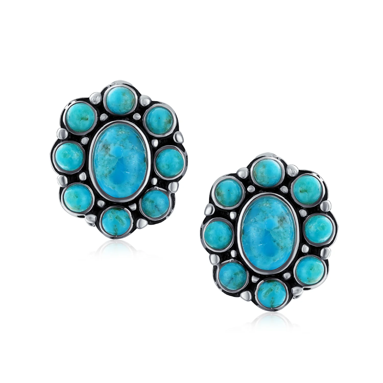 Set of 2 Turquoise & Multicolor Gemstones Clip-On Earrings Sterling Silver - Image 4