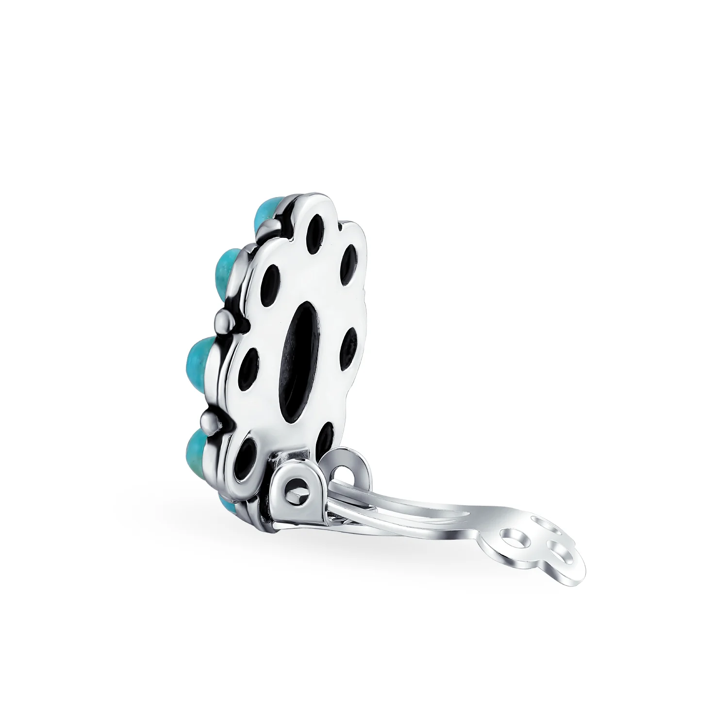 Set of 2 Turquoise & Multicolor Gemstones Clip-On Earrings Sterling Silver - Image 5