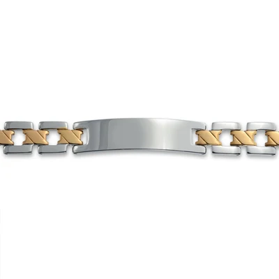 Set of 2 Two-Tone ID Bracelet Cross X Link 8 Inch Stainless Steel Band - Image 3
