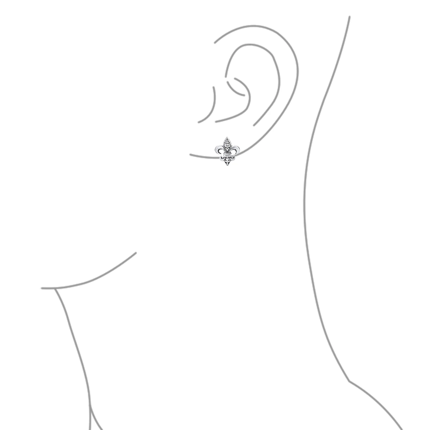 Set of 2 Fleur De Lis Stud Earrings in Oxidized and Polished Sterling Silver - Image 3