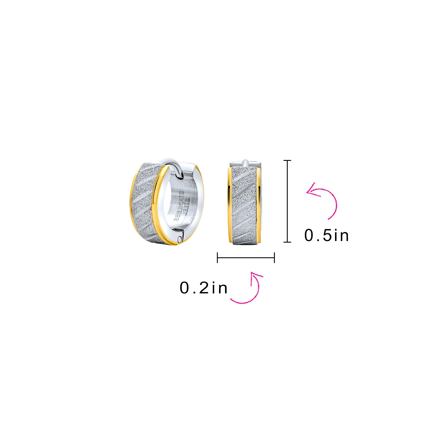 Set of 2 Carved Slashes Hoop Huggie Earrings Rose Gold Plated Stainless Steel - Image 4