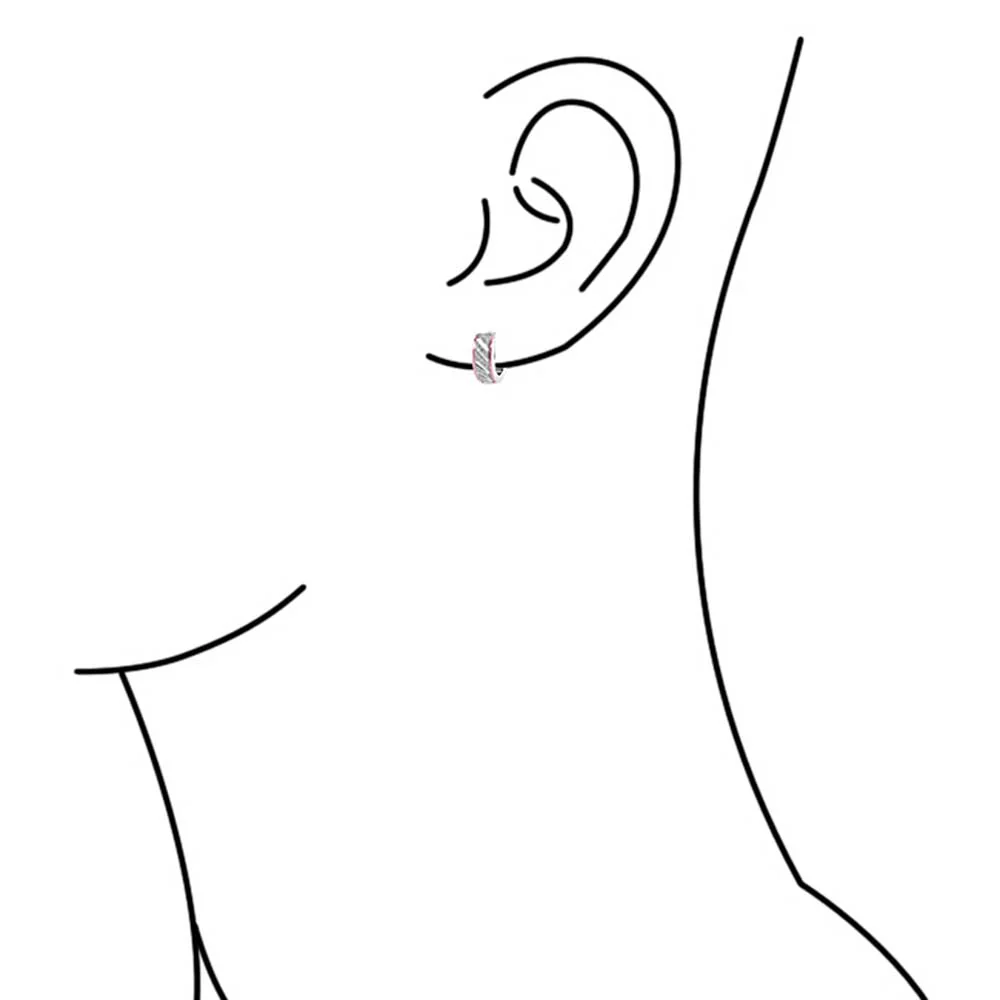 Set of 2 Carved Slashes Hoop Huggie Earrings Rose Gold Plated Stainless Steel - Image 6