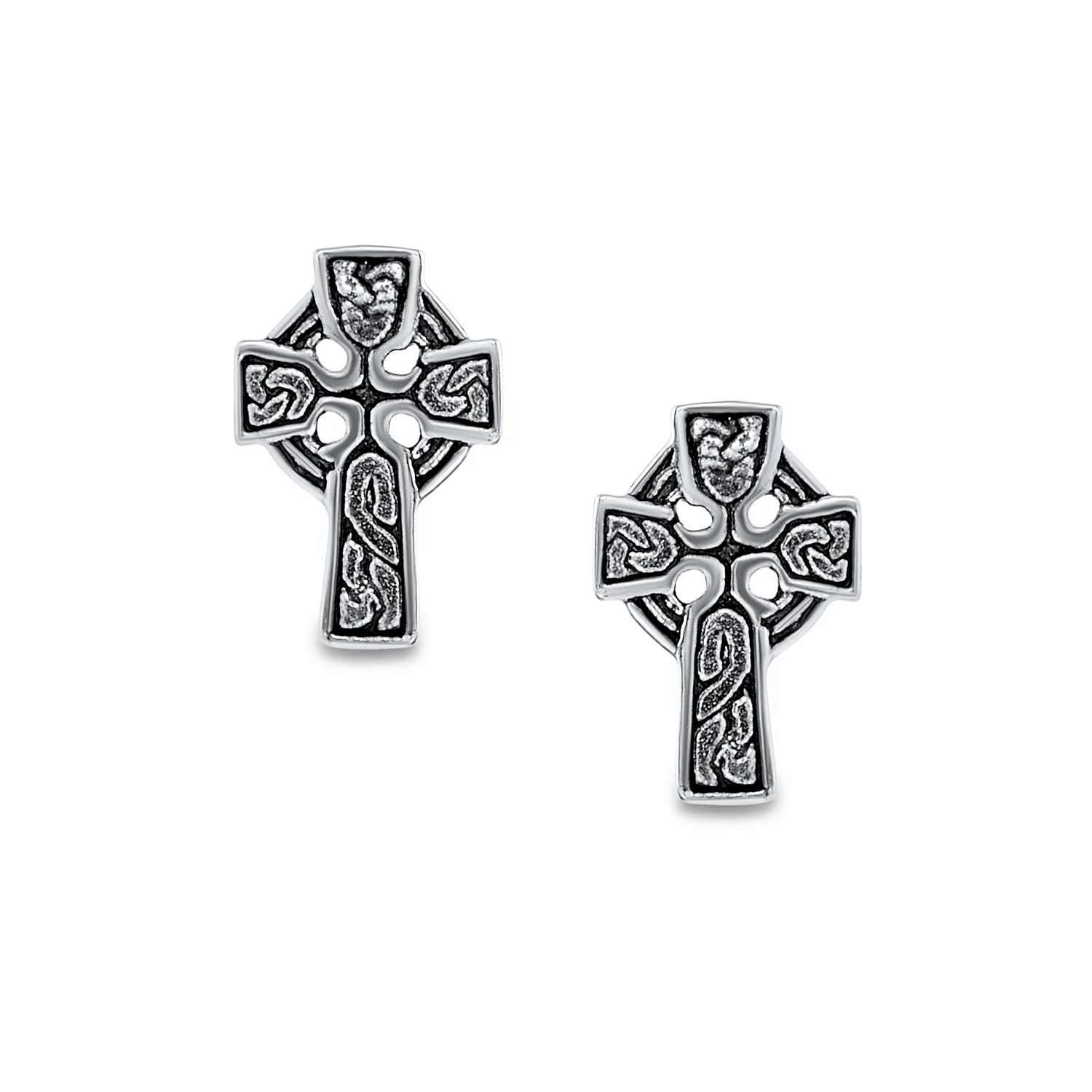 Set of 2 Religious Celtic Cross Stud Earrings Irish Love Knot Oxidized Silver - Image 4