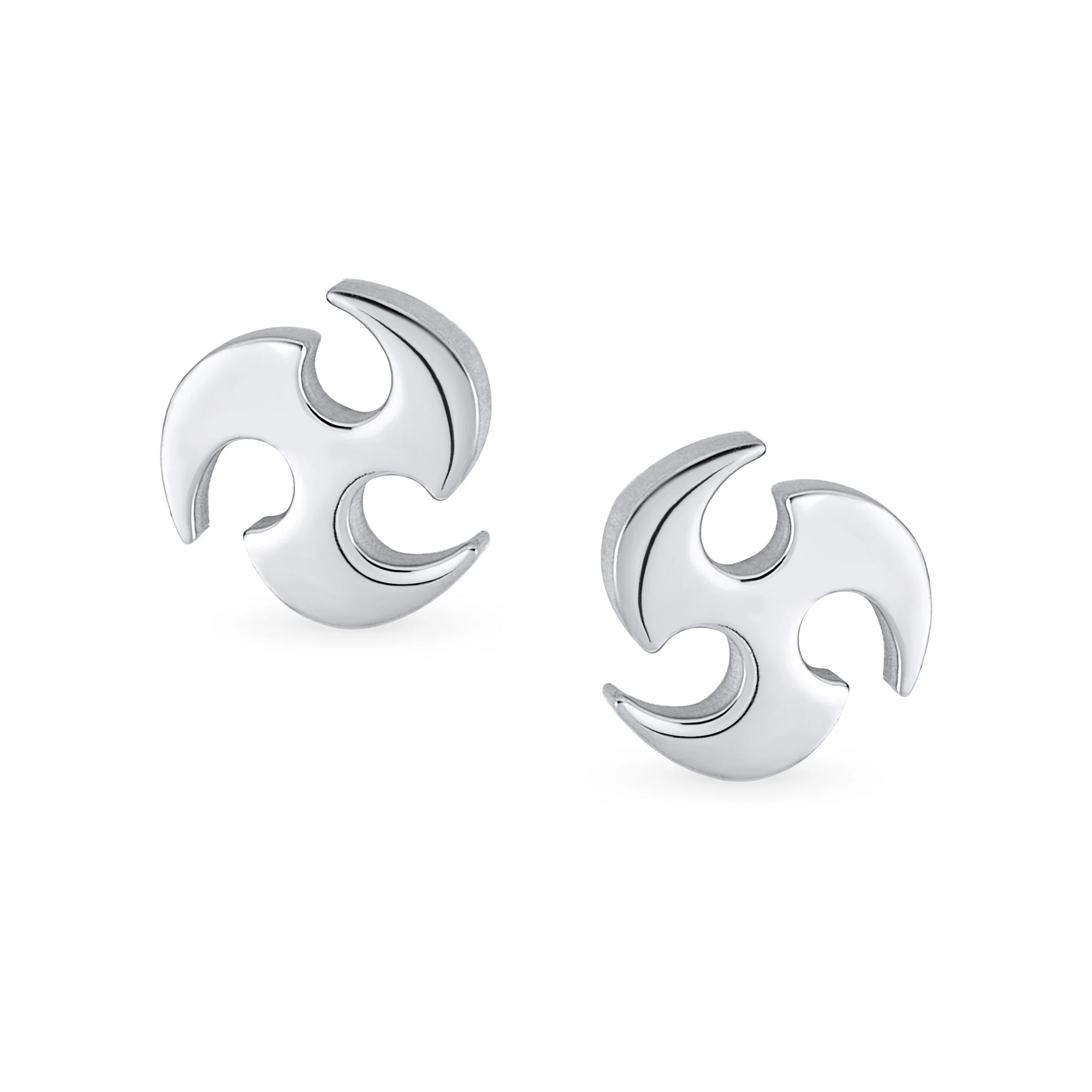 Set of 2 Tribal Star Swirl Stud Earrings Black Plated Steel 7.5MM - Image 2