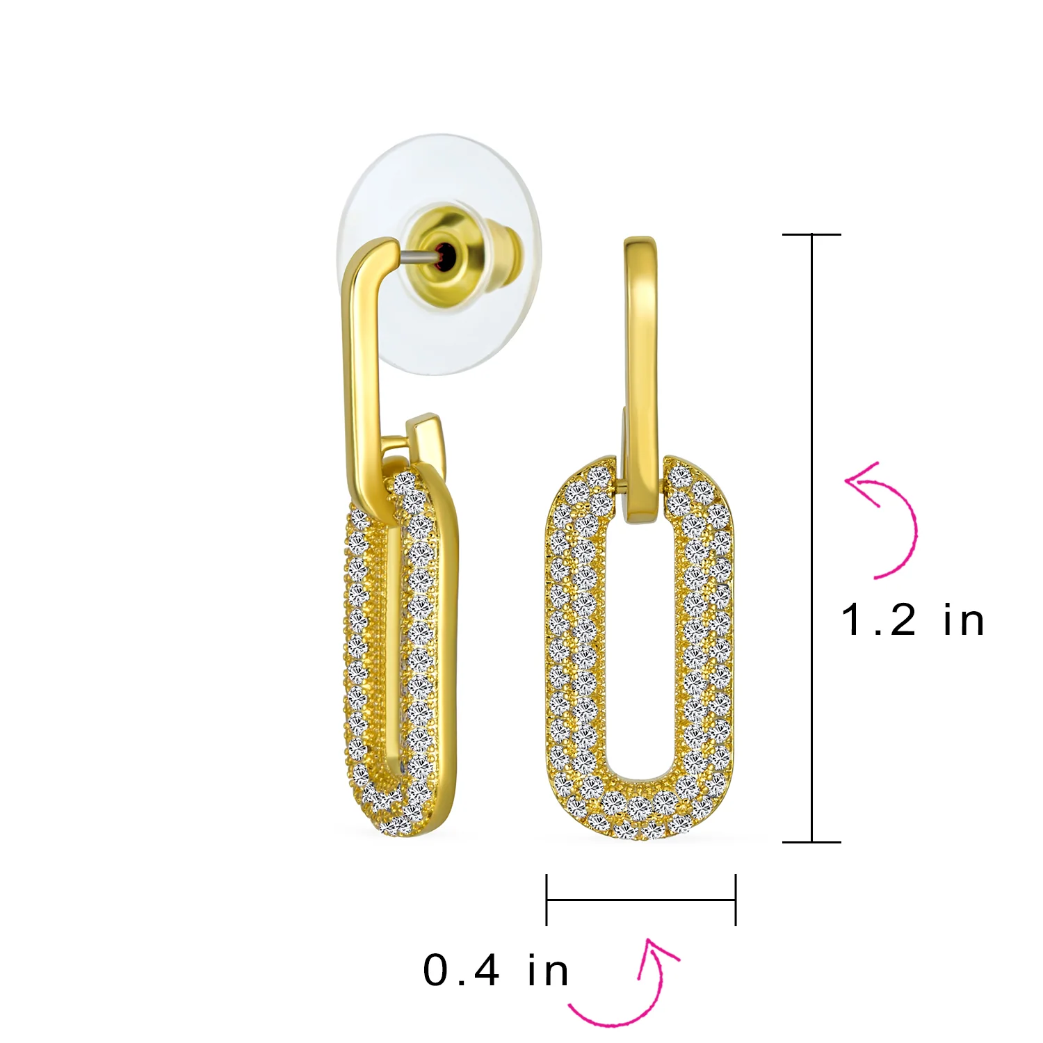 Set of 2 Vertical U Rectangle CZ Dangling Link Paperclip Earrings - Image 5