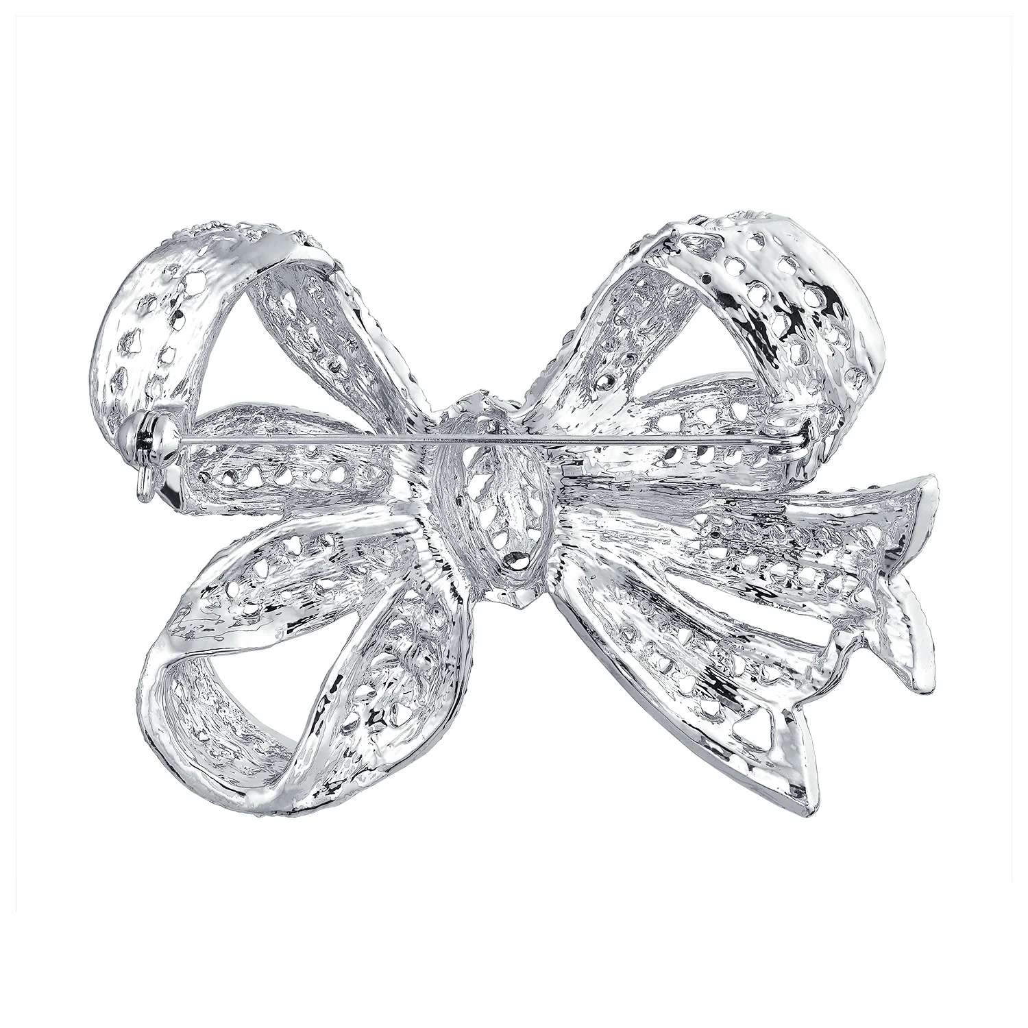 Set of 2 Victorian Style Crystal Filigree Ribbon Brooch Pin Rose Gold Plated - Image 5