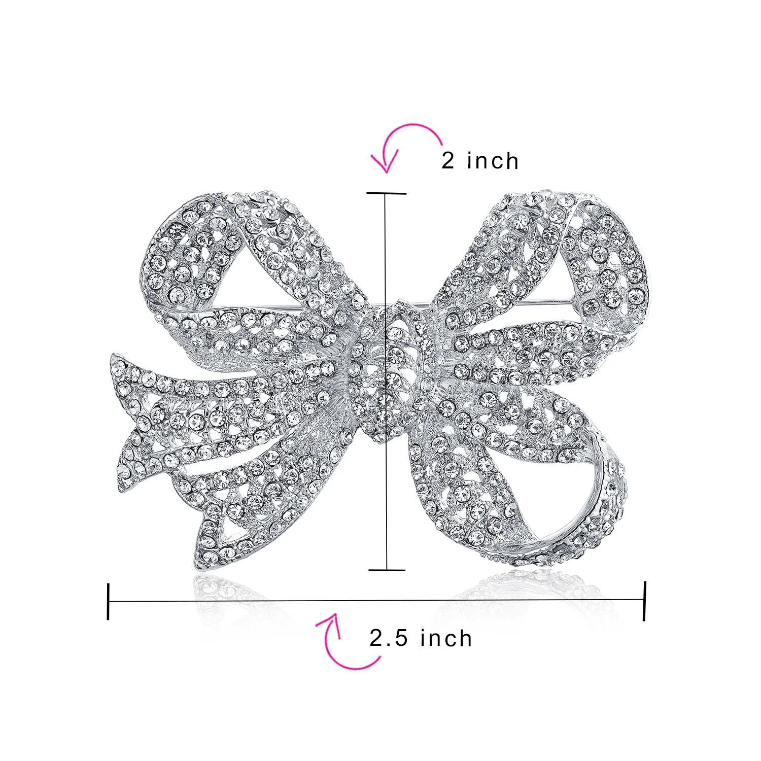 Set of 2 Victorian Style Crystal Filigree Ribbon Brooch Pin Rose Gold Plated - Image 9