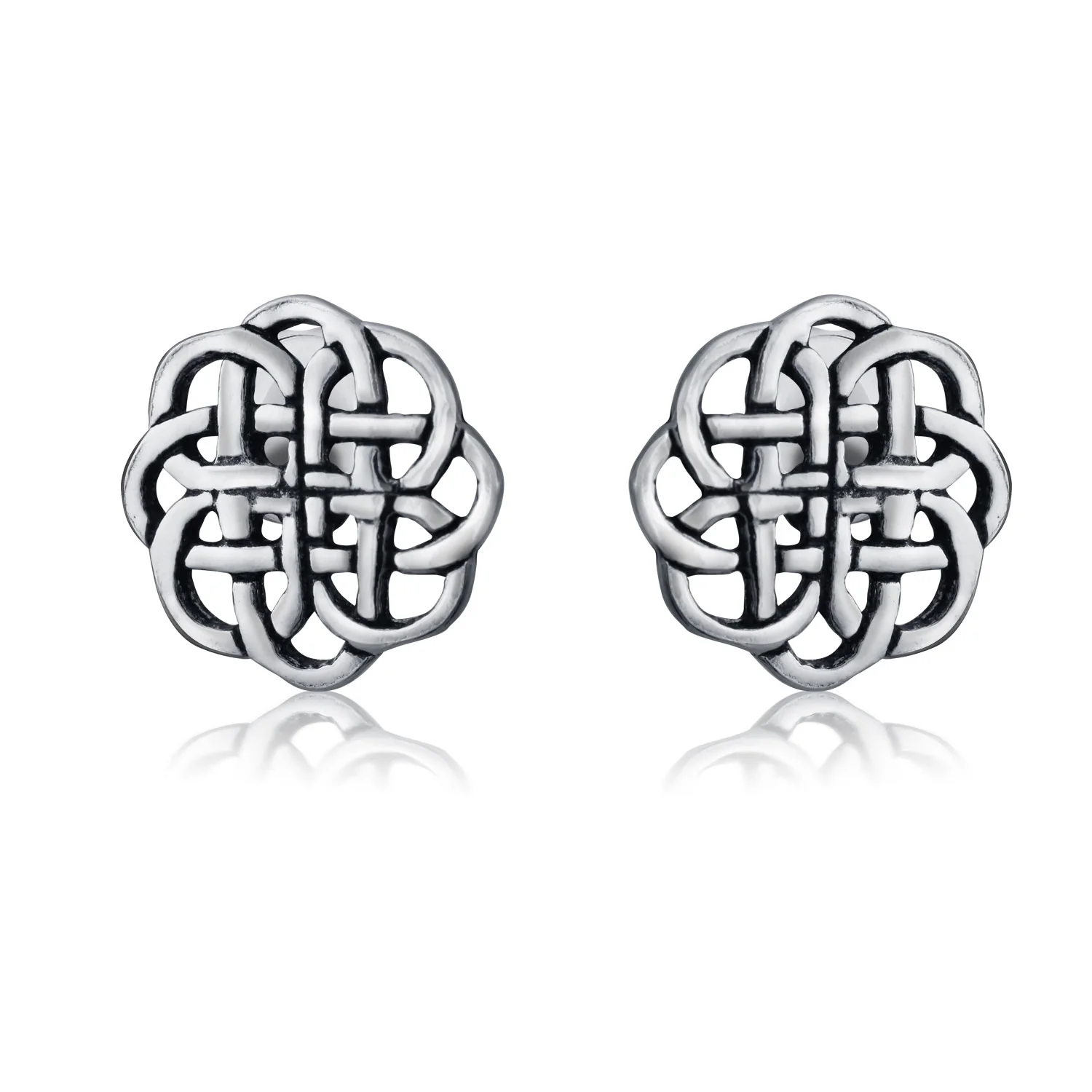 Set of 2 Small Floral Medallion Shield Celtic Knot Stud Earrings Oxidized Silver - Image 2