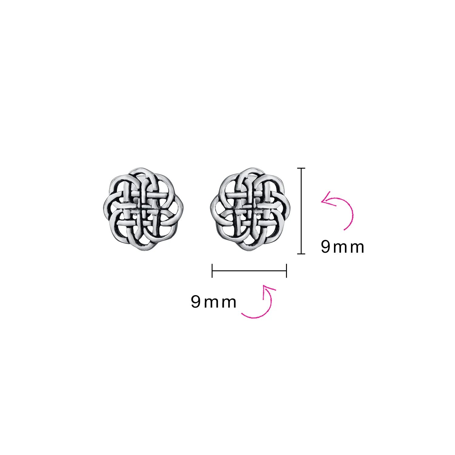 Set of 2 Small Floral Medallion Shield Celtic Knot Stud Earrings Oxidized Silver - Image 4