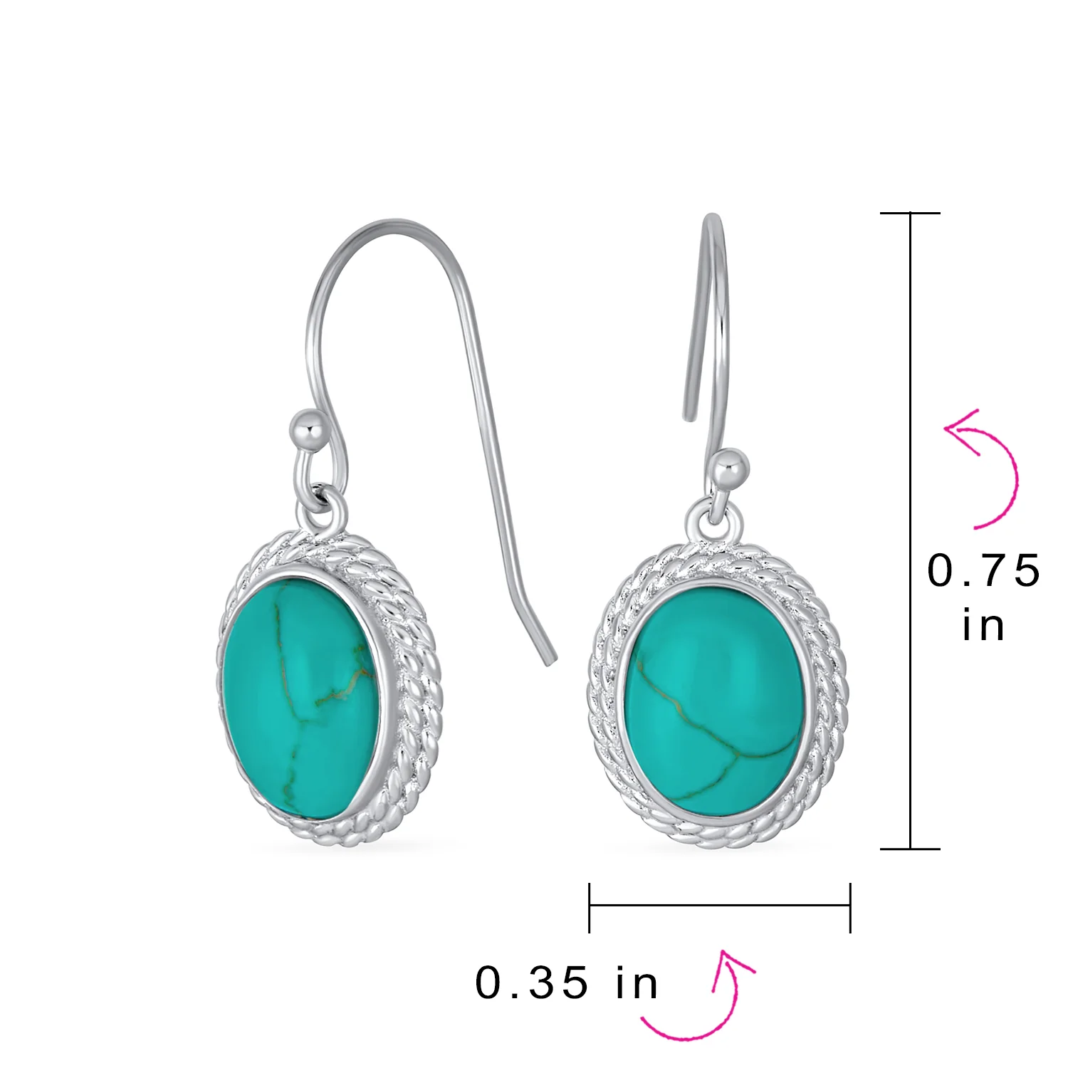 Set of 2 Western Cable Edge Oval Turquoise & Onyx Drop Earrings Sterling Silver - Image 5