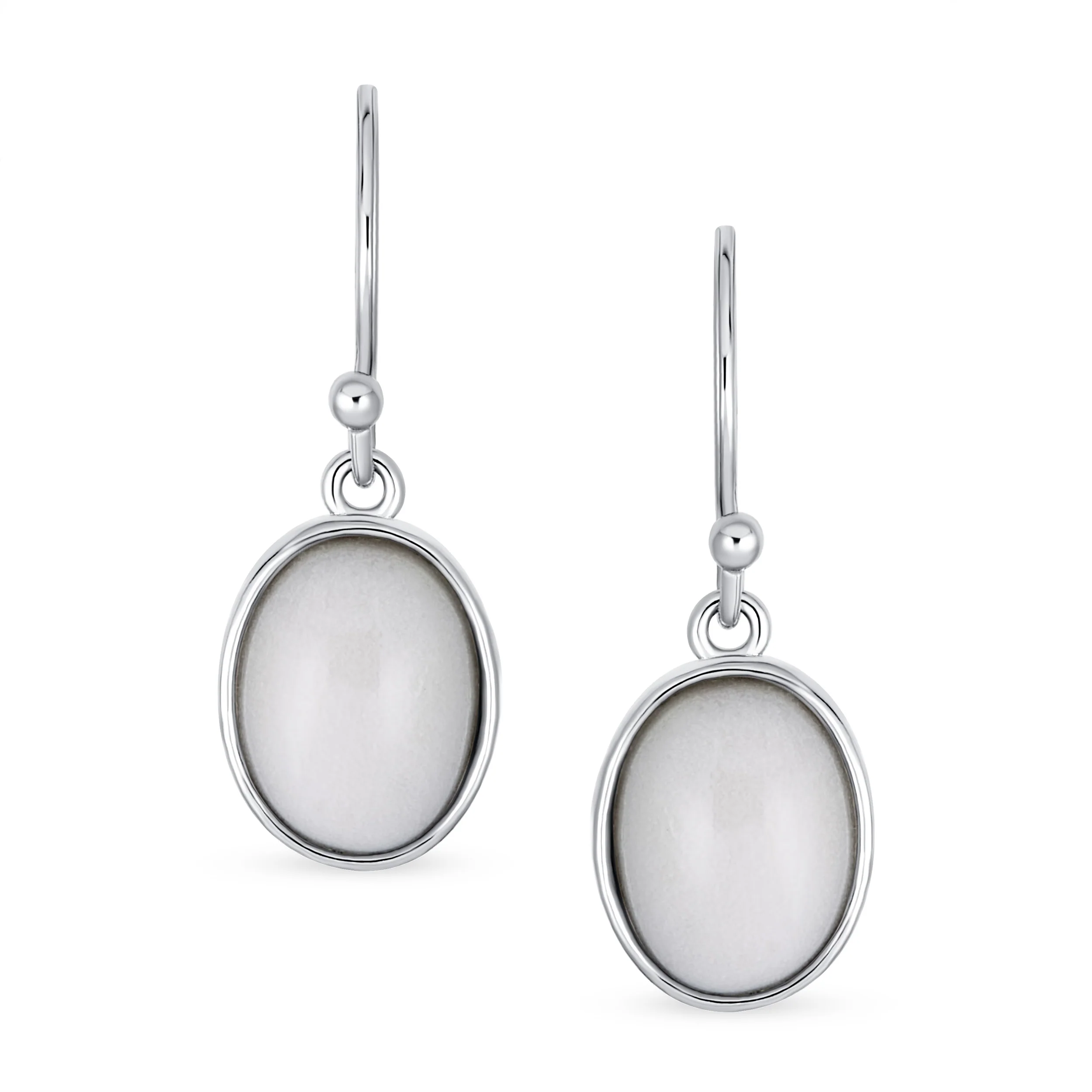 Set of 2 White Agate & Black Onyx Bezel Oval Cabochon Drop Earrings Gold Plated - Image 4