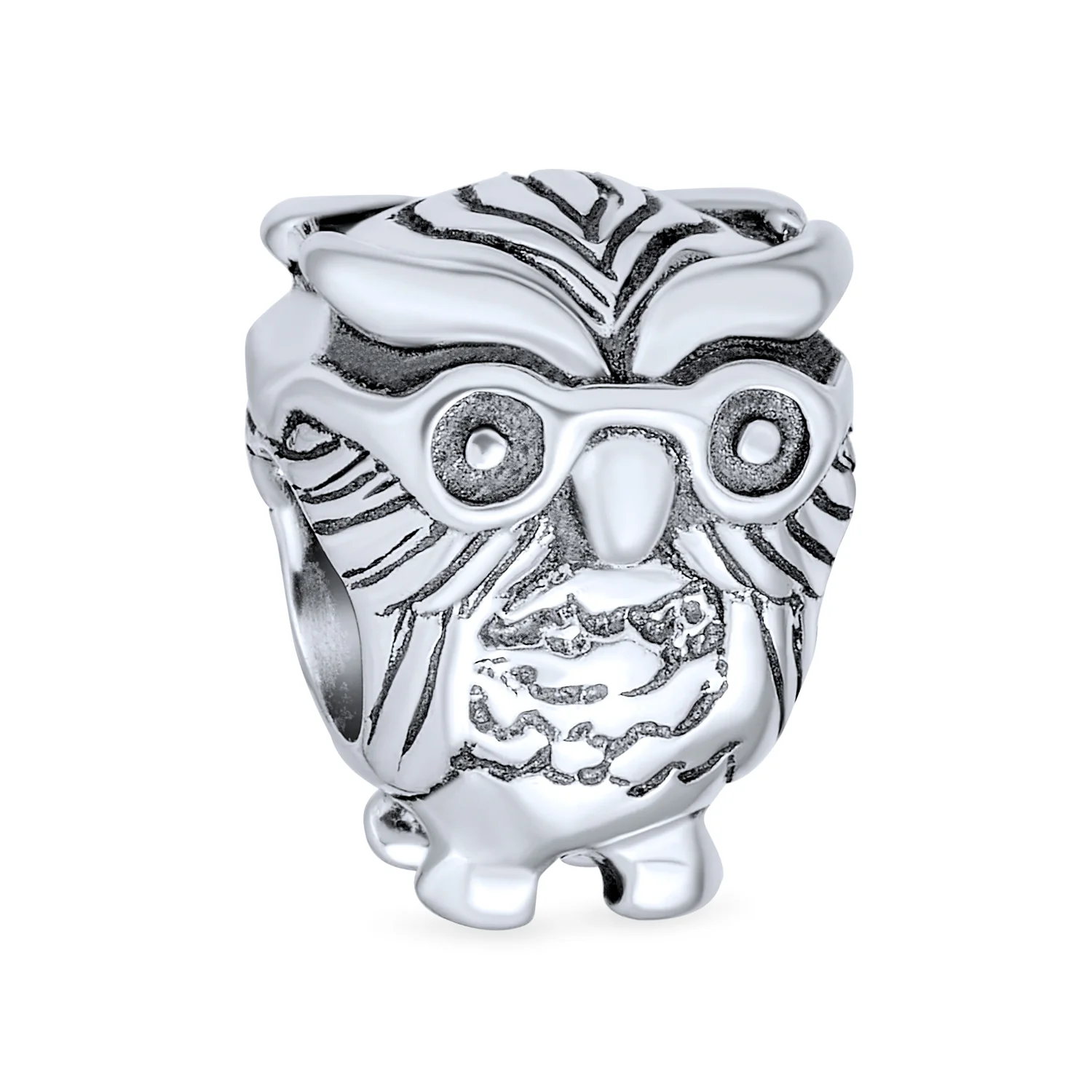 Set of 2 Wise Graduate Owl Bird & Book Charm Bead Oxidized Sterling Silver - Image 5