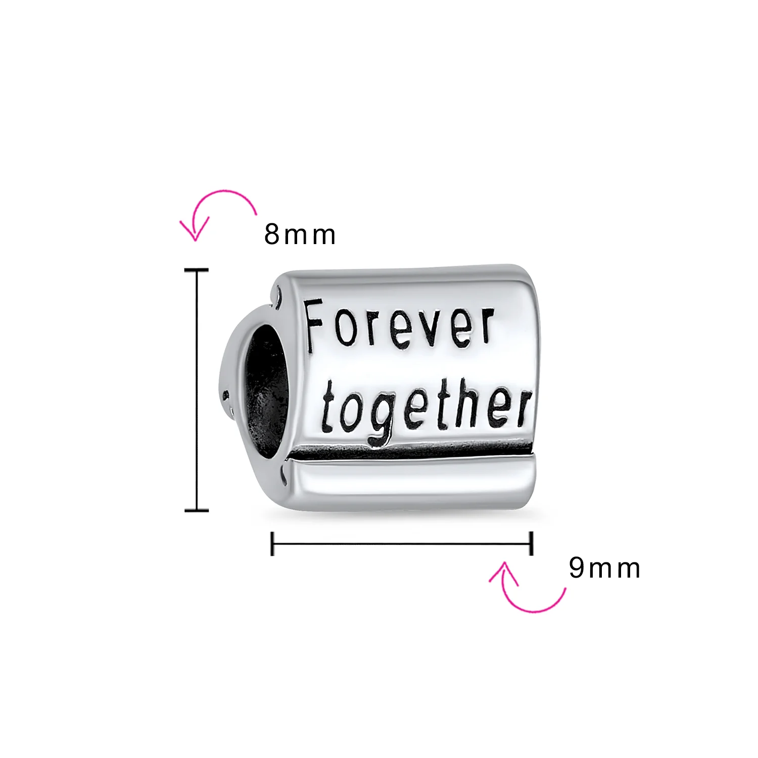 Set of 2 Word Mantra Forever Together & Heart Lock Charm Bear Sterling Silver - Image 4