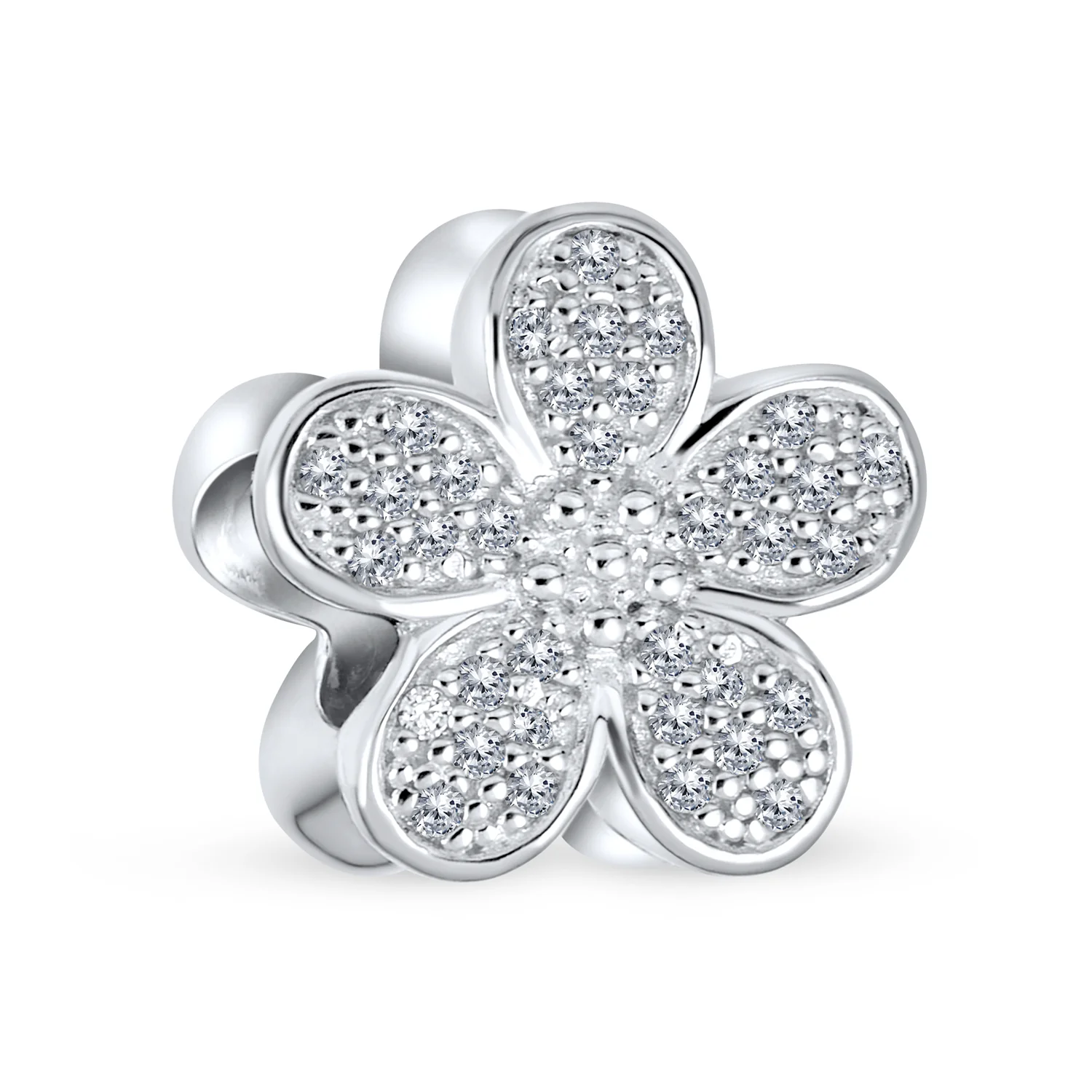 Set of 2 Words I LOVE YOU Crystal Heart & CZ Flower Bead Charm Sterling Silver - Image 5