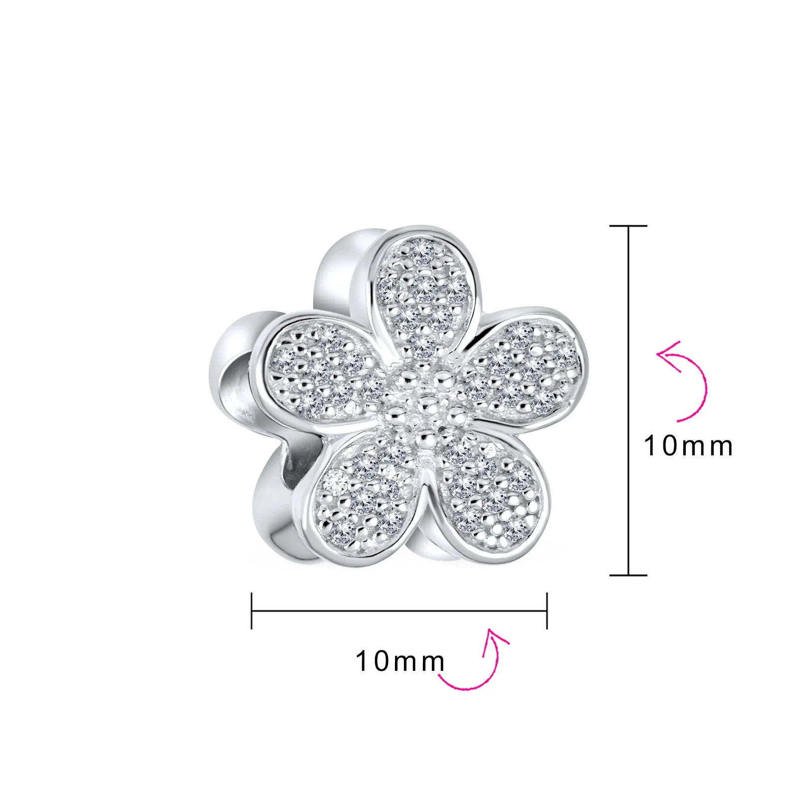 Set of 2 Words I LOVE YOU Crystal Heart & CZ Flower Bead Charm Sterling Silver - Image 6