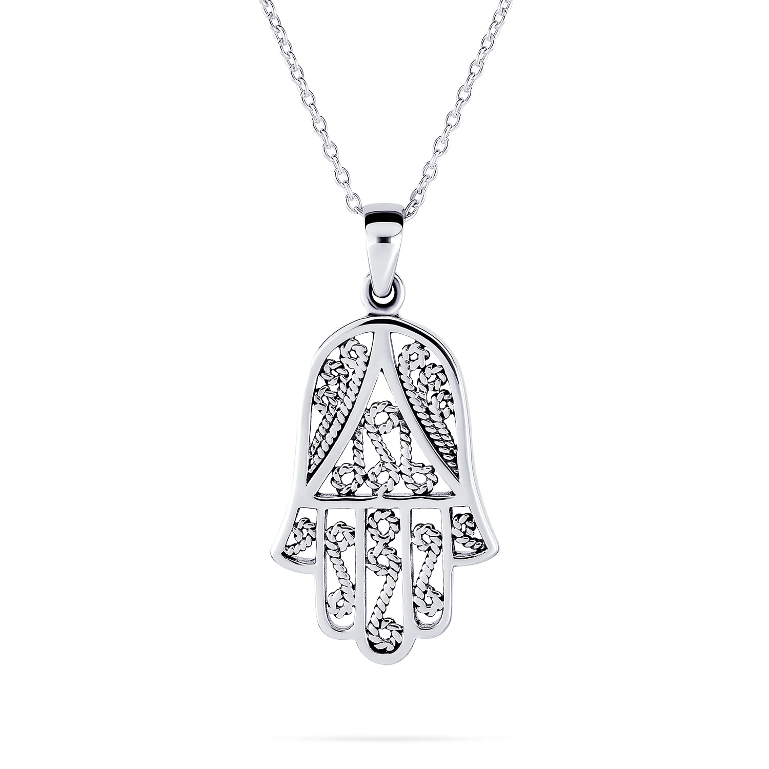 Set of 2 Yoga Filigree Hamsa Pendant Necklace Sterling Silver Hand of God Amulet - Image 3