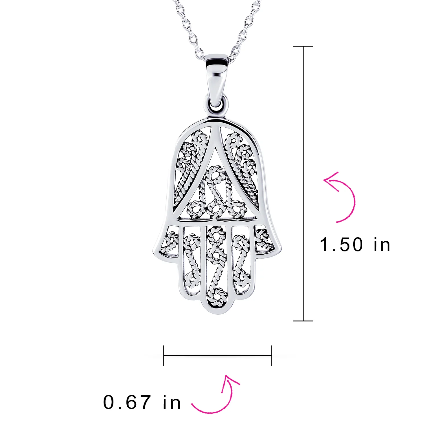 Set of 2 Yoga Filigree Hamsa Pendant Necklace Sterling Silver Hand of God Amulet - Image 4
