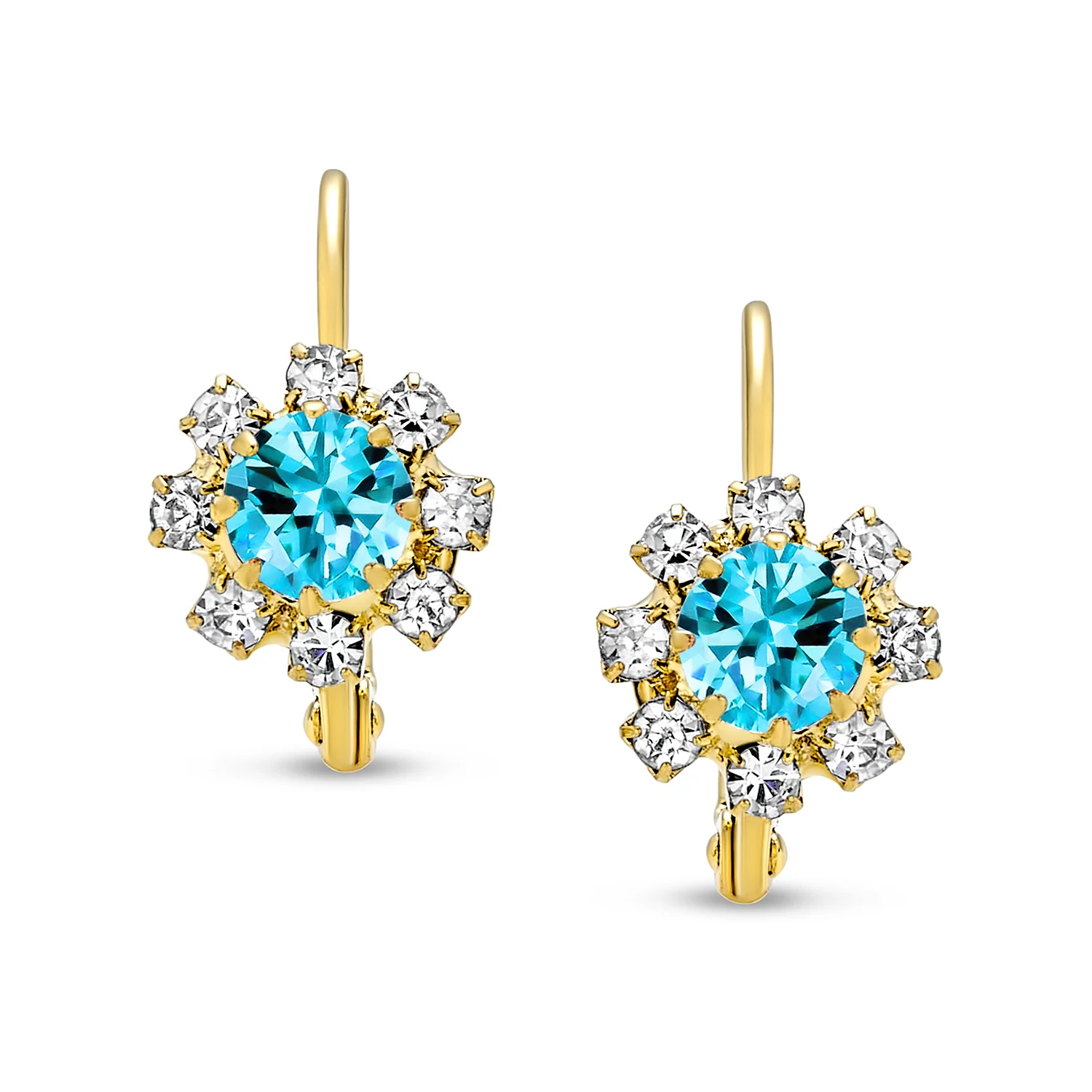 Set of 3 Crystal Flower Gold Plated Drop Earrings Lever Back - Image 6