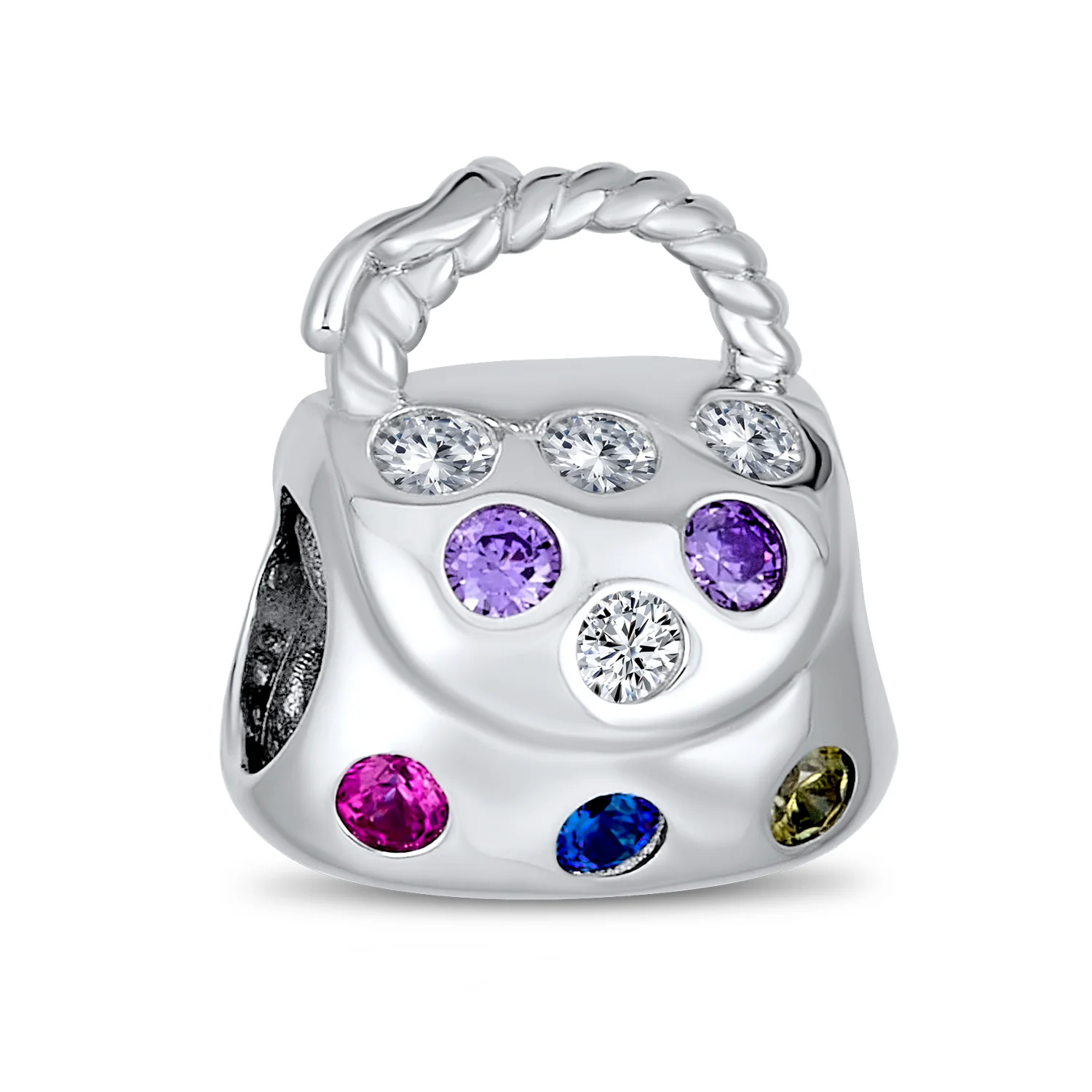 Set of 3 Fashion Multicolor CZ Clutch Purse 2 Solid Pink Spacer Charm Bead - Image 2