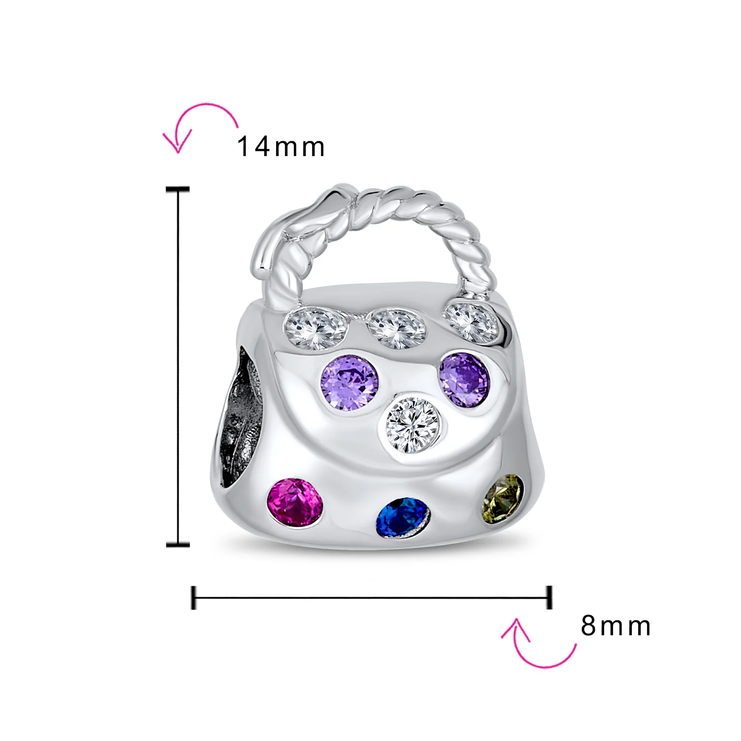 Set of 3 Fashion Multicolor CZ Clutch Purse 2 Solid Pink Spacer Charm Bead - Image 3