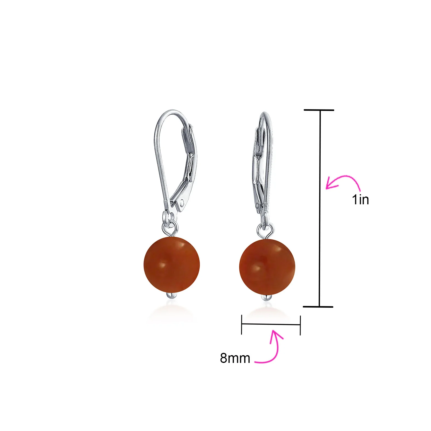 Set of 3 Simple Natural Stone 8MM Ball Drop Earrings Sterling Silver Leverback - Image 21