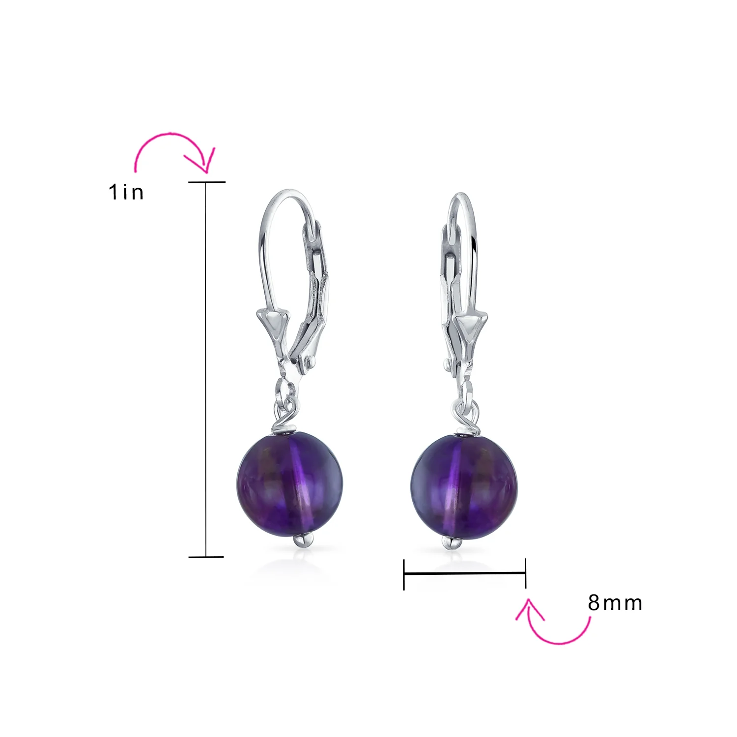 Set of 3 Simple Natural Stone 8MM Ball Drop Earrings Sterling Silver Leverback - Image 23