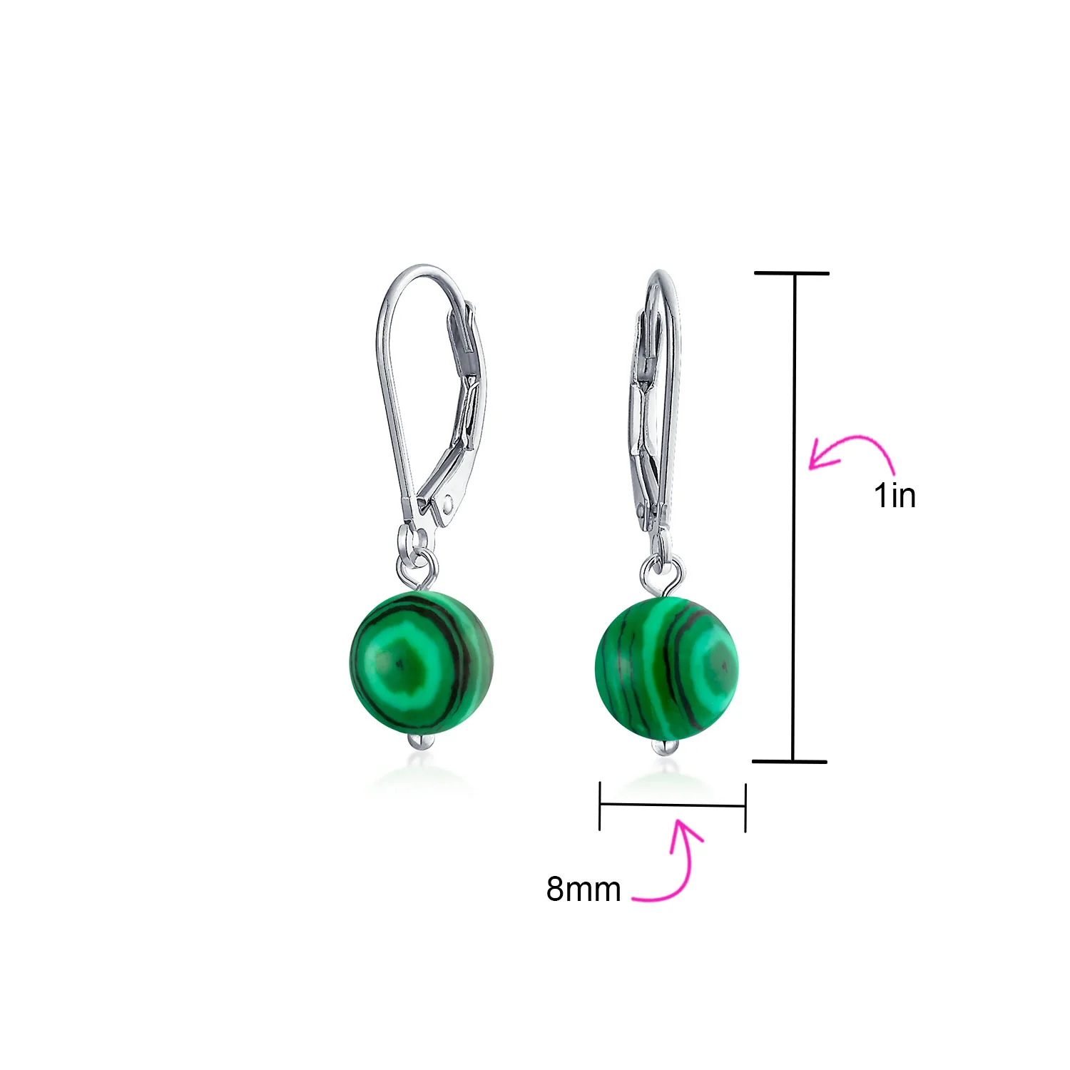 Set of 3 Simple Natural Stone 8MM Ball Drop Earrings Sterling Silver Leverback - Image 24