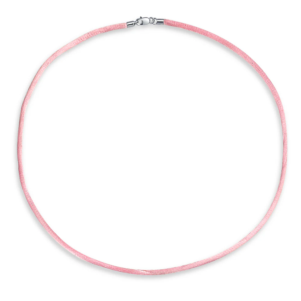 Set of 3 Soft Satin Silk Cord Necklace Sterling Silver Clasp Multiple Lengths - Image 20
