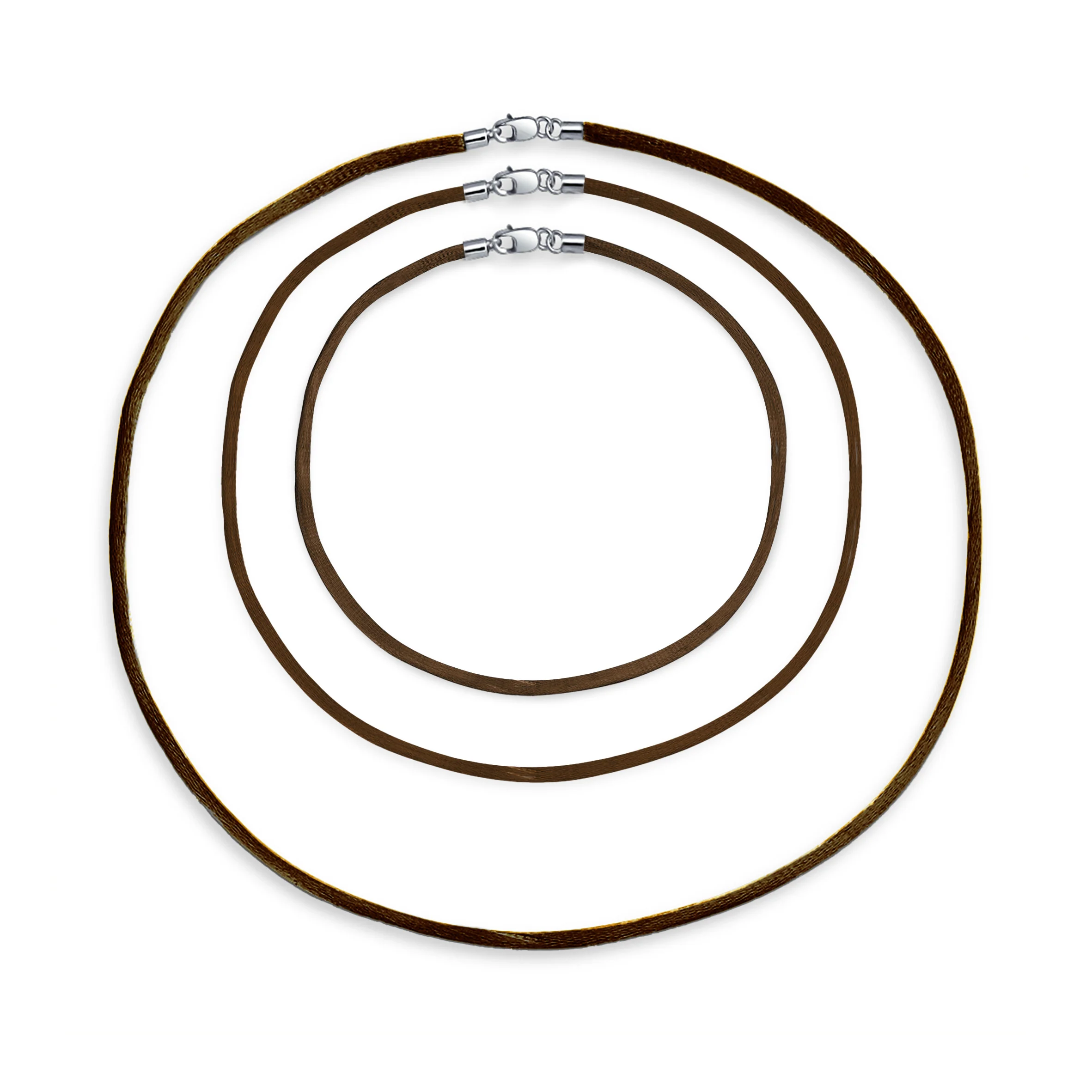 Set of 3 Soft Satin Silk Cord Necklace Sterling Silver Clasp Multiple Lengths - Image 3