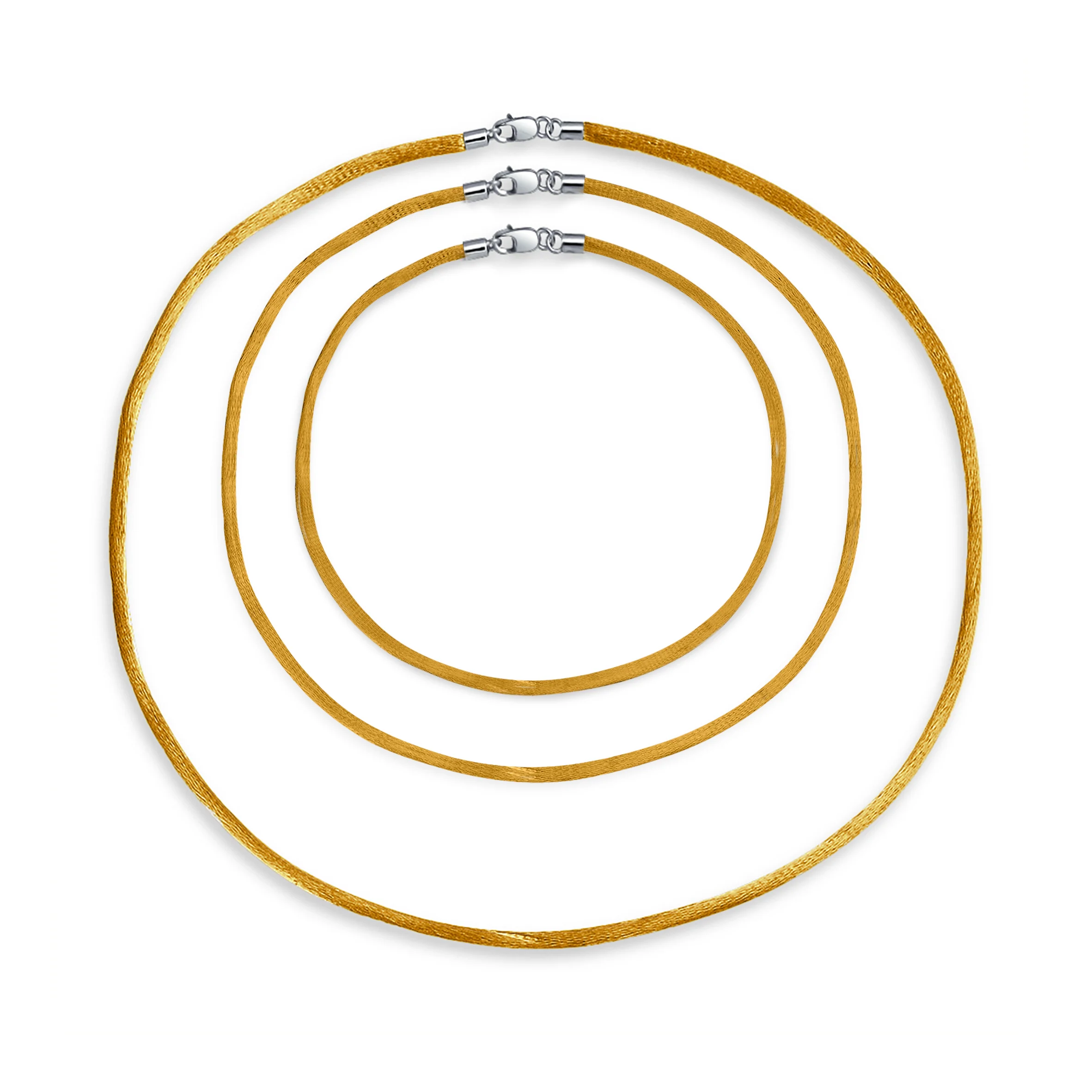 Set of 3 Soft Satin Silk Cord Necklace Sterling Silver Clasp Multiple Lengths - Image 4
