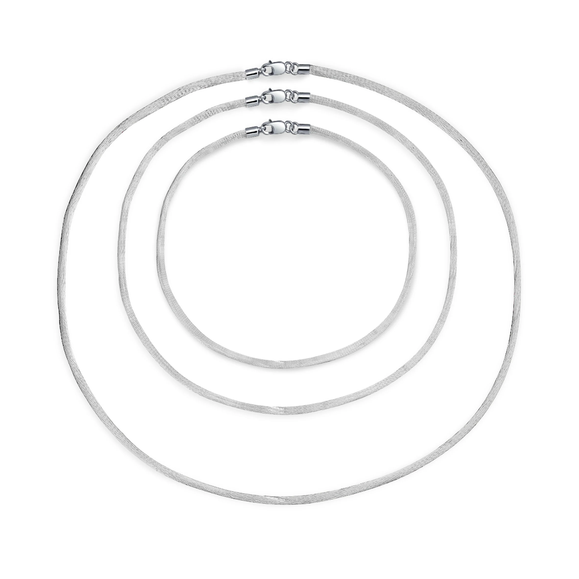 Set of 3 Soft Satin Silk Cord Necklace Sterling Silver Clasp Multiple Lengths - Image 5