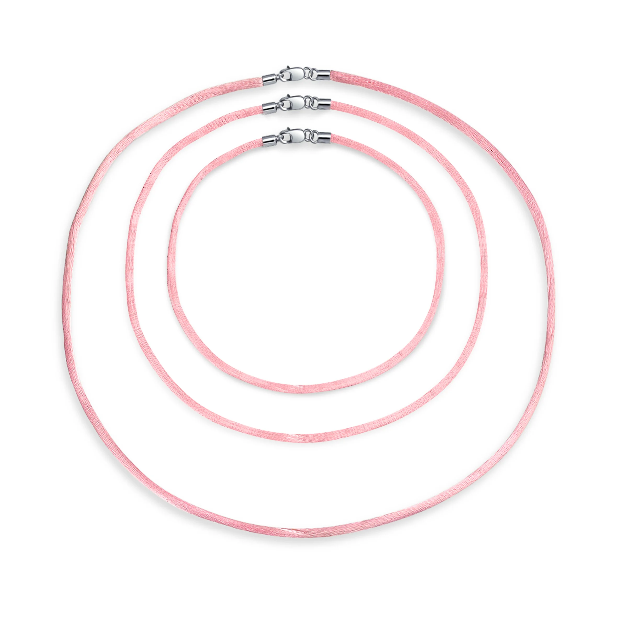 Set of 3 Soft Satin Silk Cord Necklace Sterling Silver Clasp Multiple Lengths - Image 6