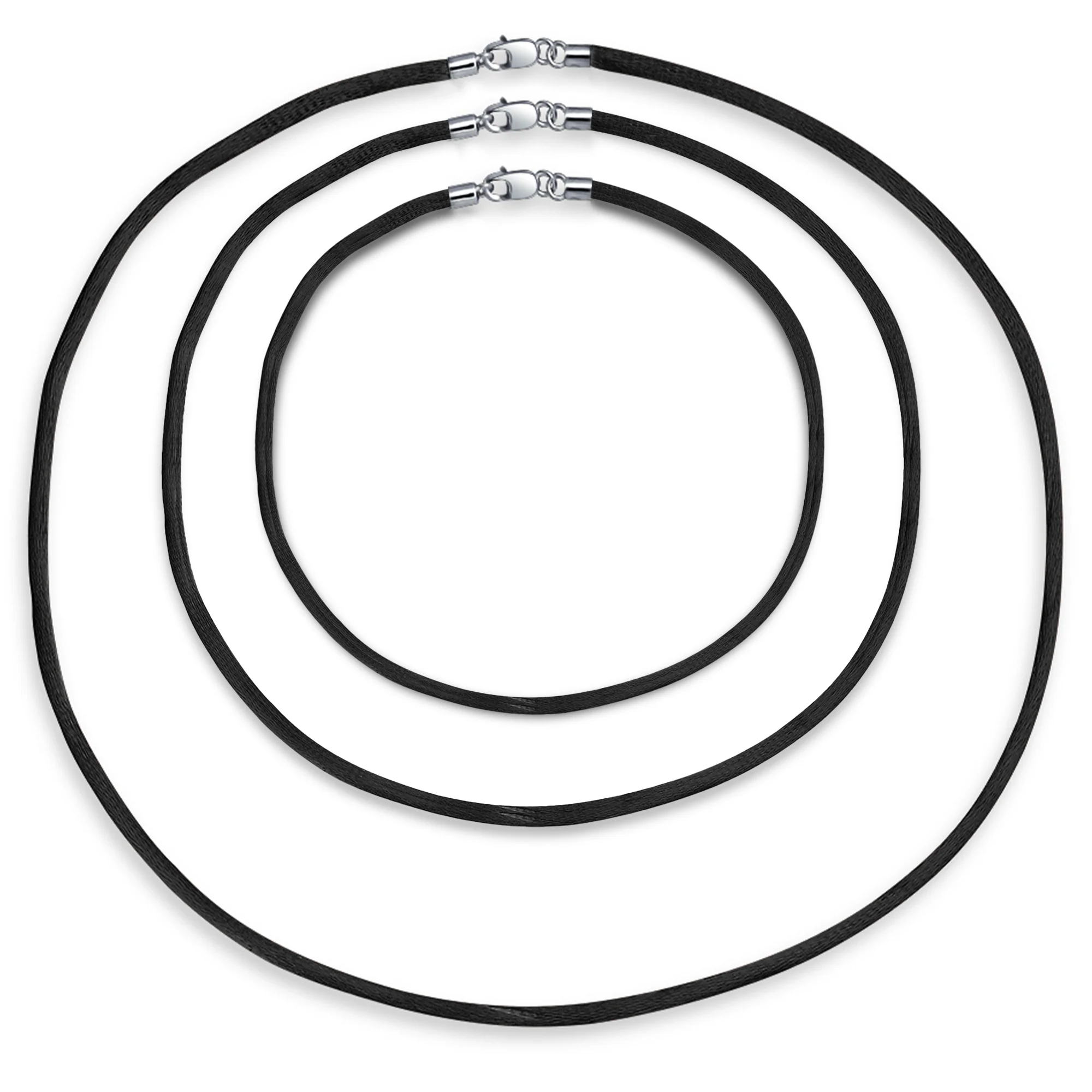 Set of 3 Soft Satin Silk Cord Necklace Sterling Silver Clasp Multiple Lengths - Image 7