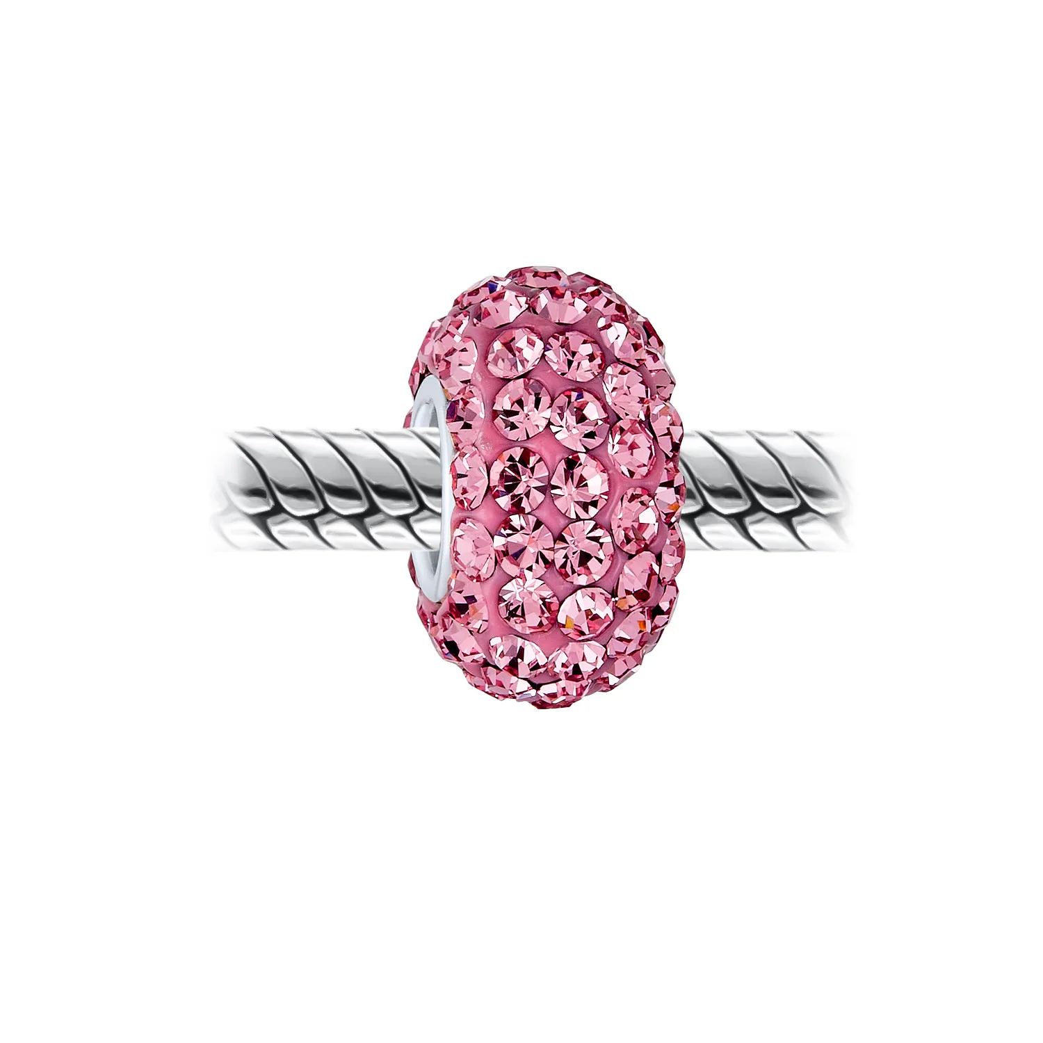 Set of 3 Solid Lilac Pink Pave Crystal Bead Charm Sterling Silver Core - Image 8