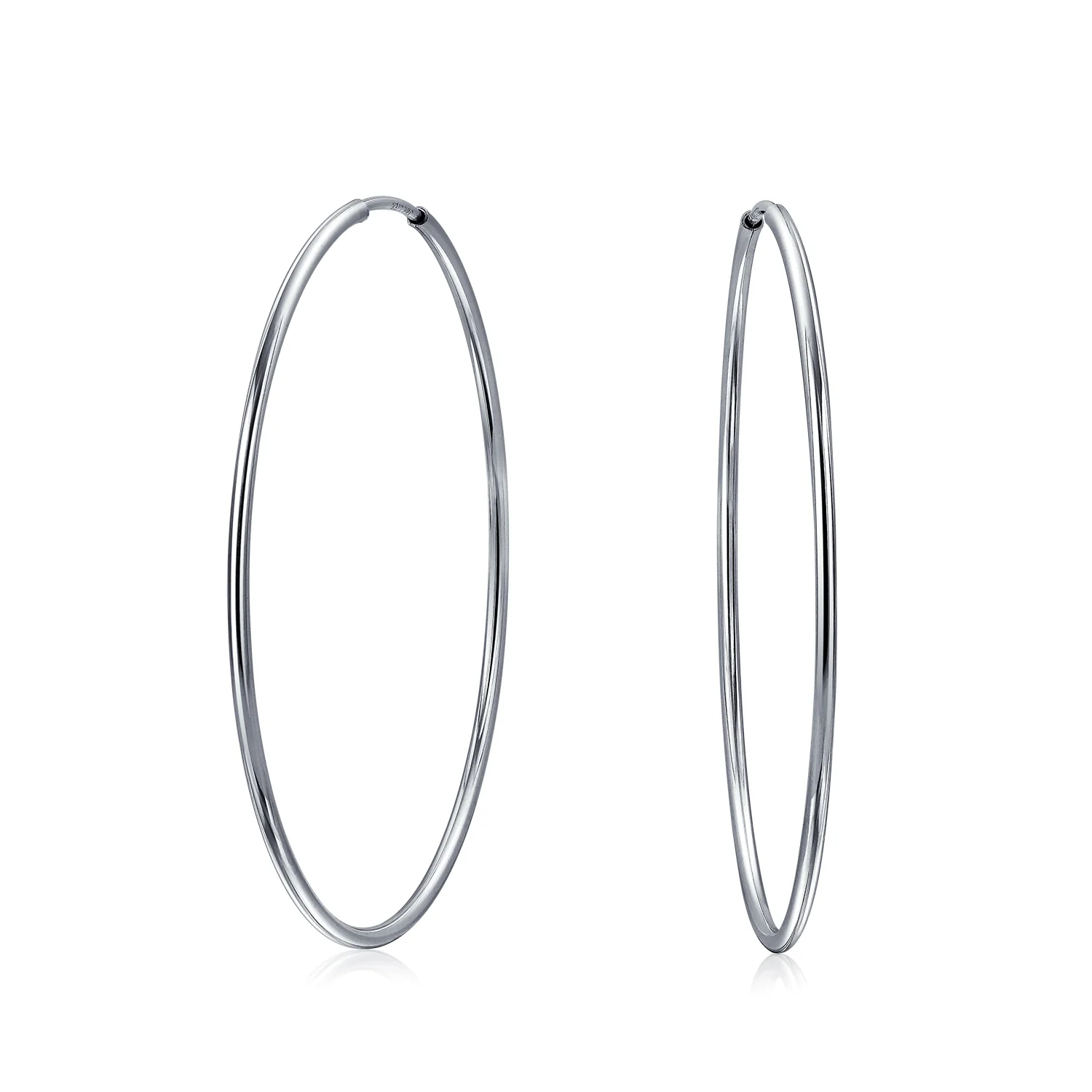 Thin Minimalist Hoop Huggie Earrings Sterling Silver Various Sizes - Image 3