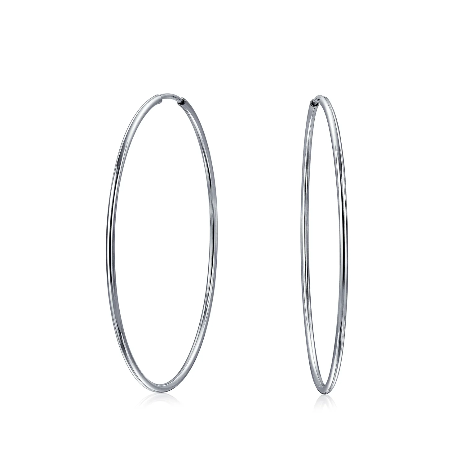 Thin Minimalist Hoop Huggie Earrings Sterling Silver Various Sizes - Image 6