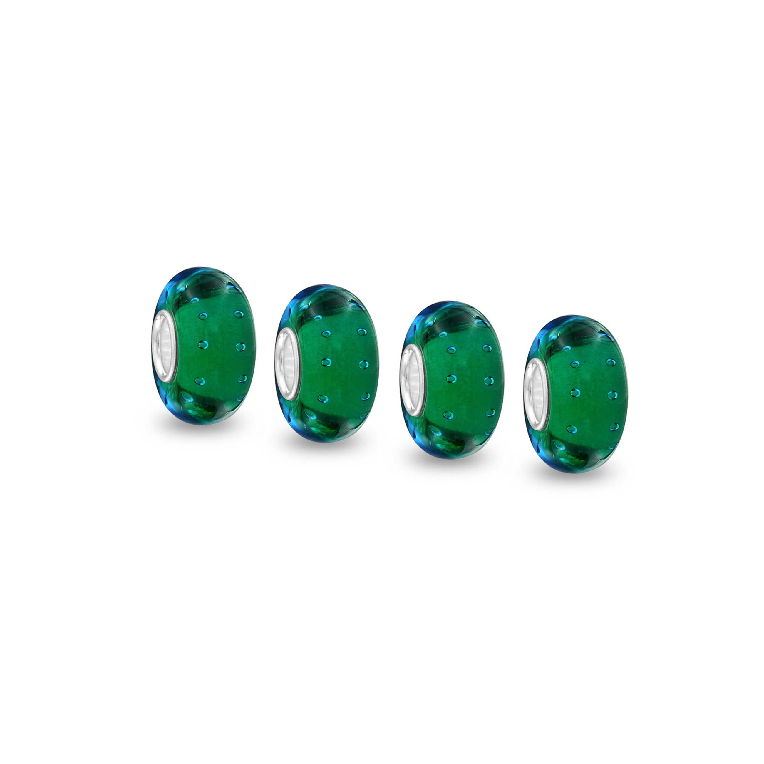 Set of 4 Ocean Red Bubble Murano Glass Spacer Charm Bead Sterling Silver Core - Image 2
