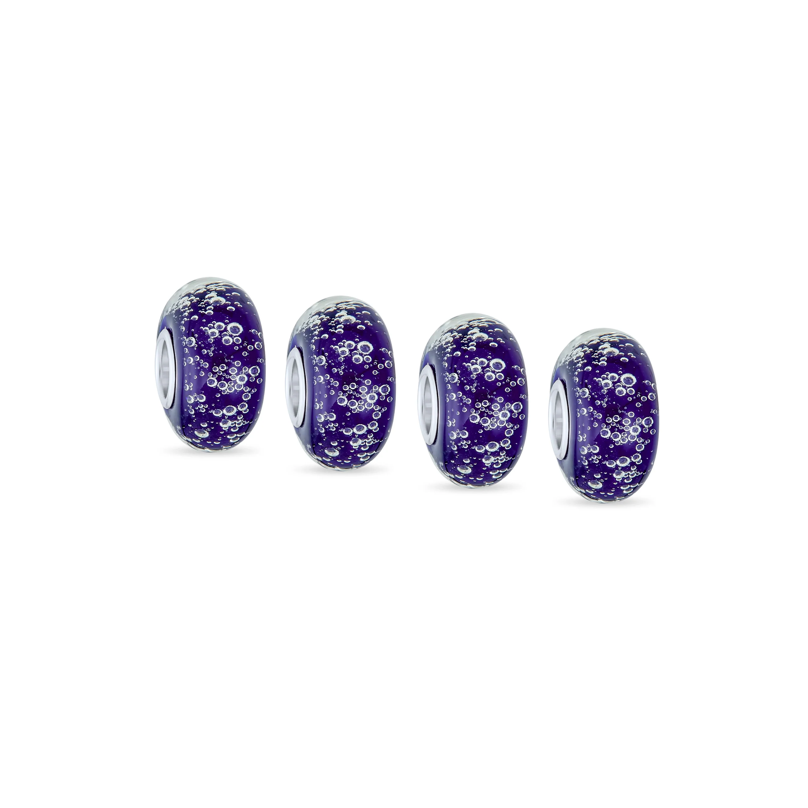 Set of 4 Ocean Red Bubble Murano Glass Spacer Charm Bead Sterling Silver Core - Image 3